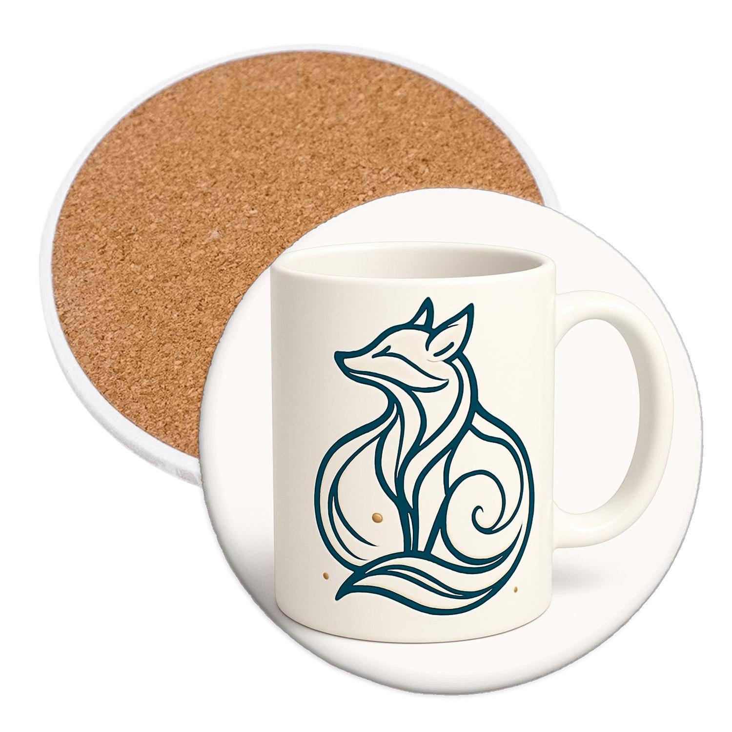 Art Nouveau Fox Filigree Line Mug wooden table coasters