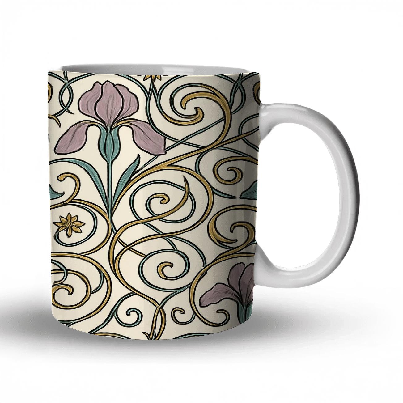 Art Nouveau Celestial Iris Lattice custom printed mugs