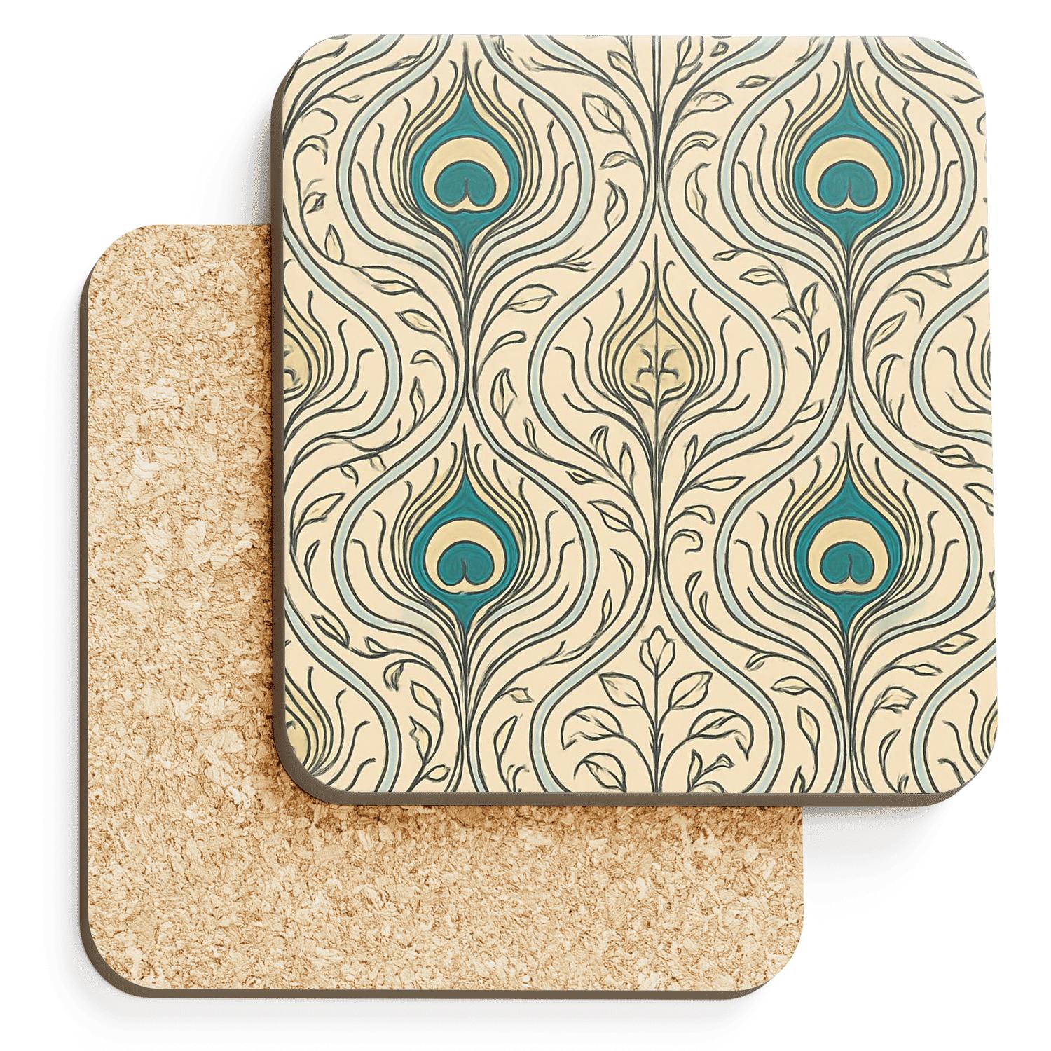 Art Nouveau Peacock Whiplash Medallion Pattern absorbent drink coasters