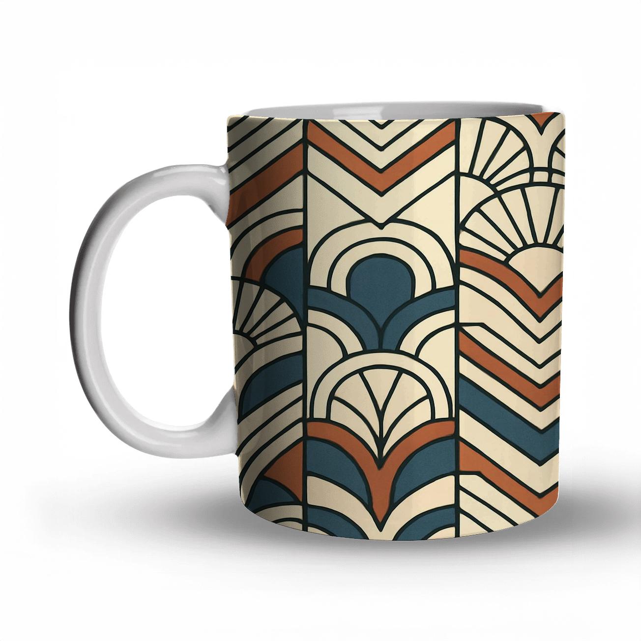 Bauhaus Deco Sunburst Chevron Weave decorative mug sets