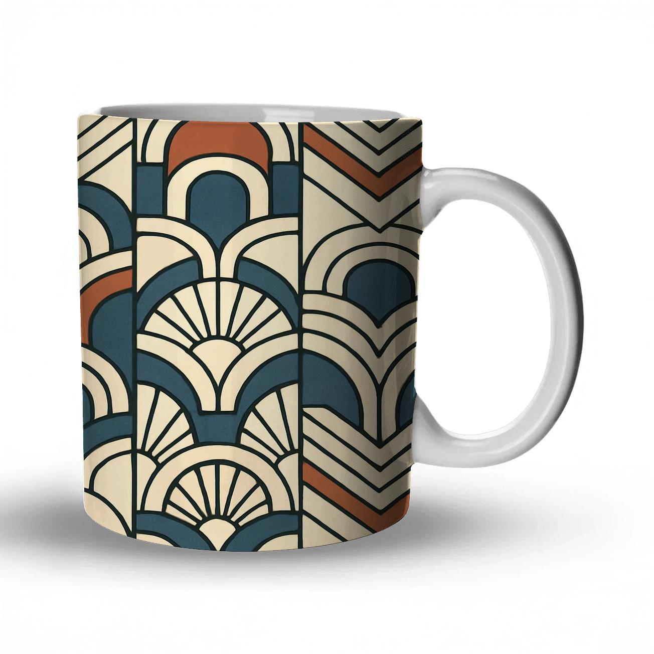 Bauhaus Deco Sunburst Chevron Weave decorative mug sets