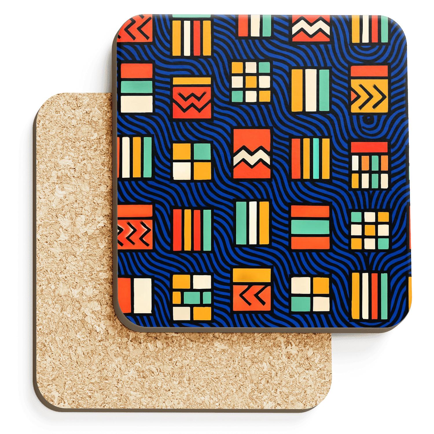 Ultramarine Op Art Kente Pulse Lines decorative beverage coasters