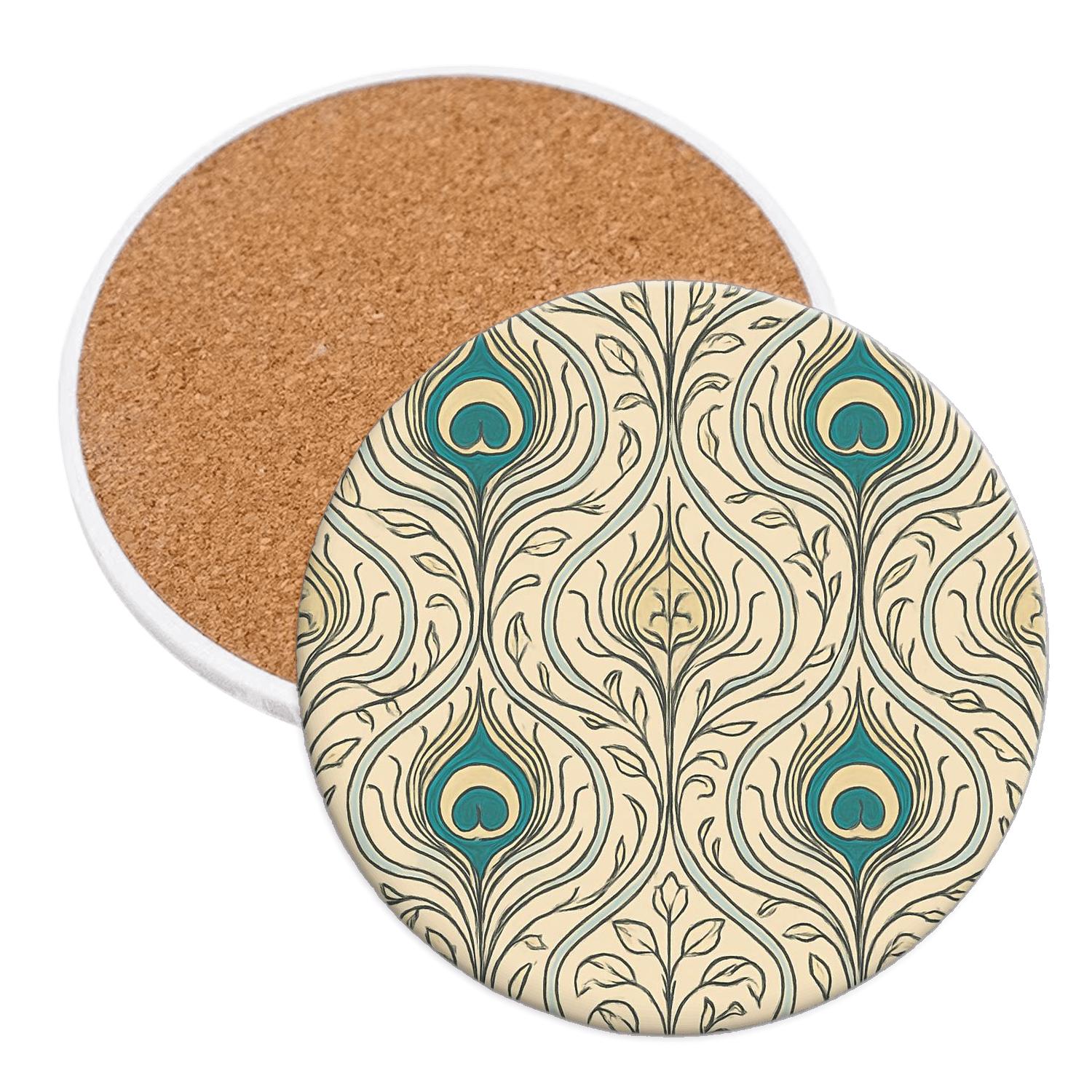 Art Nouveau Peacock Whiplash Medallion Pattern elegant tabletop coasters