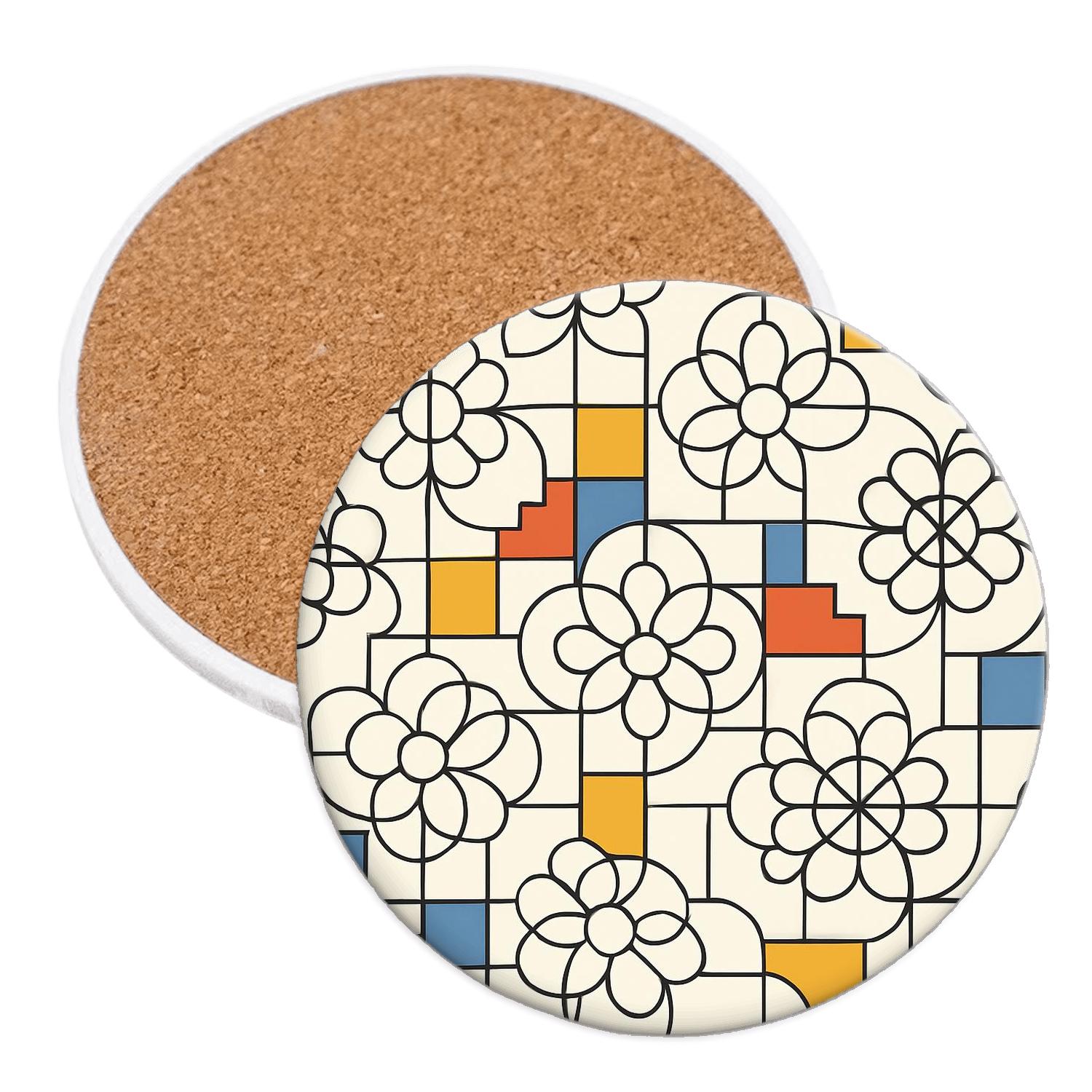 Bauhaus Weimar Rosette Grid Ornament cork coaster sets