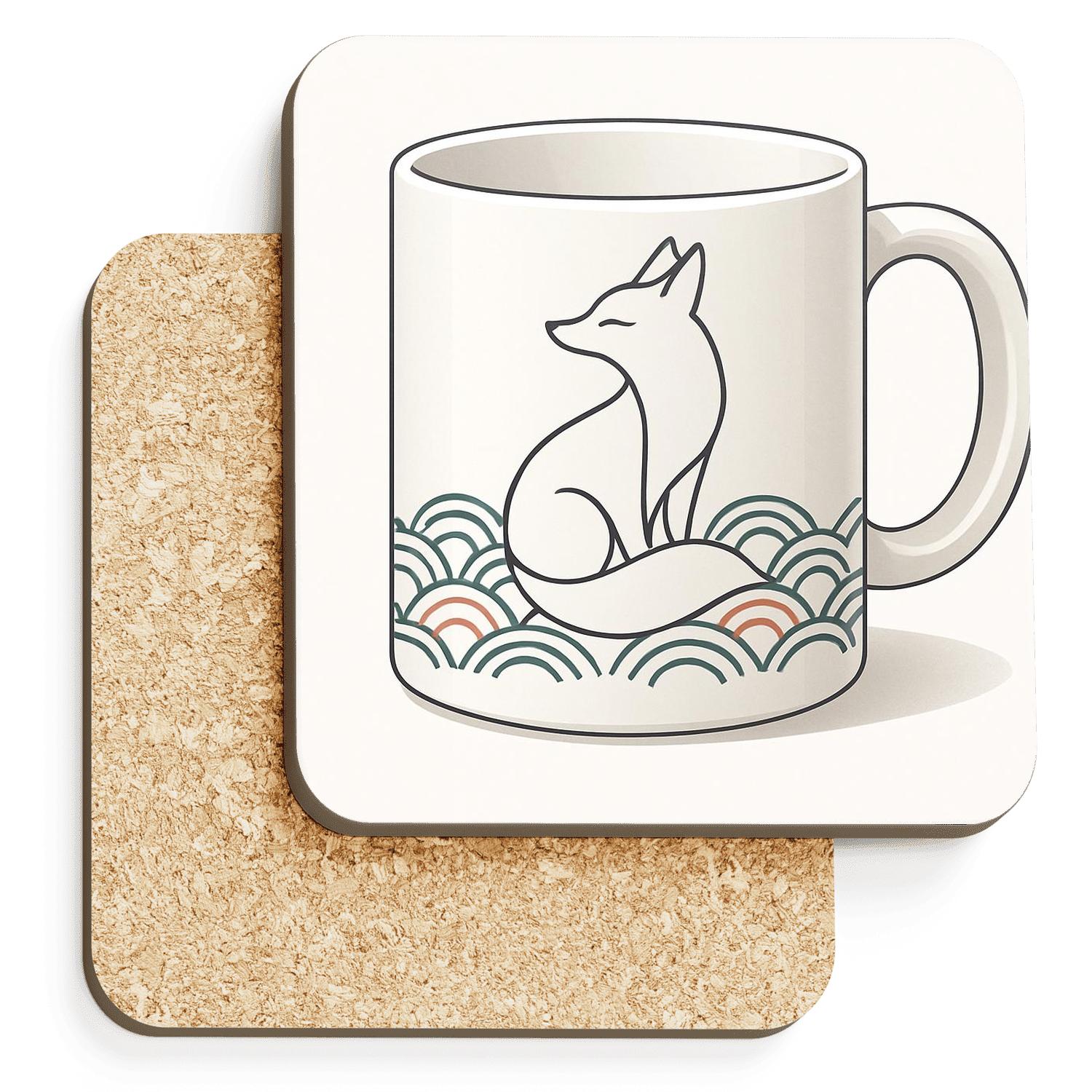 Rinpa Fox Minimal Line Wrap absorbent drink coasters