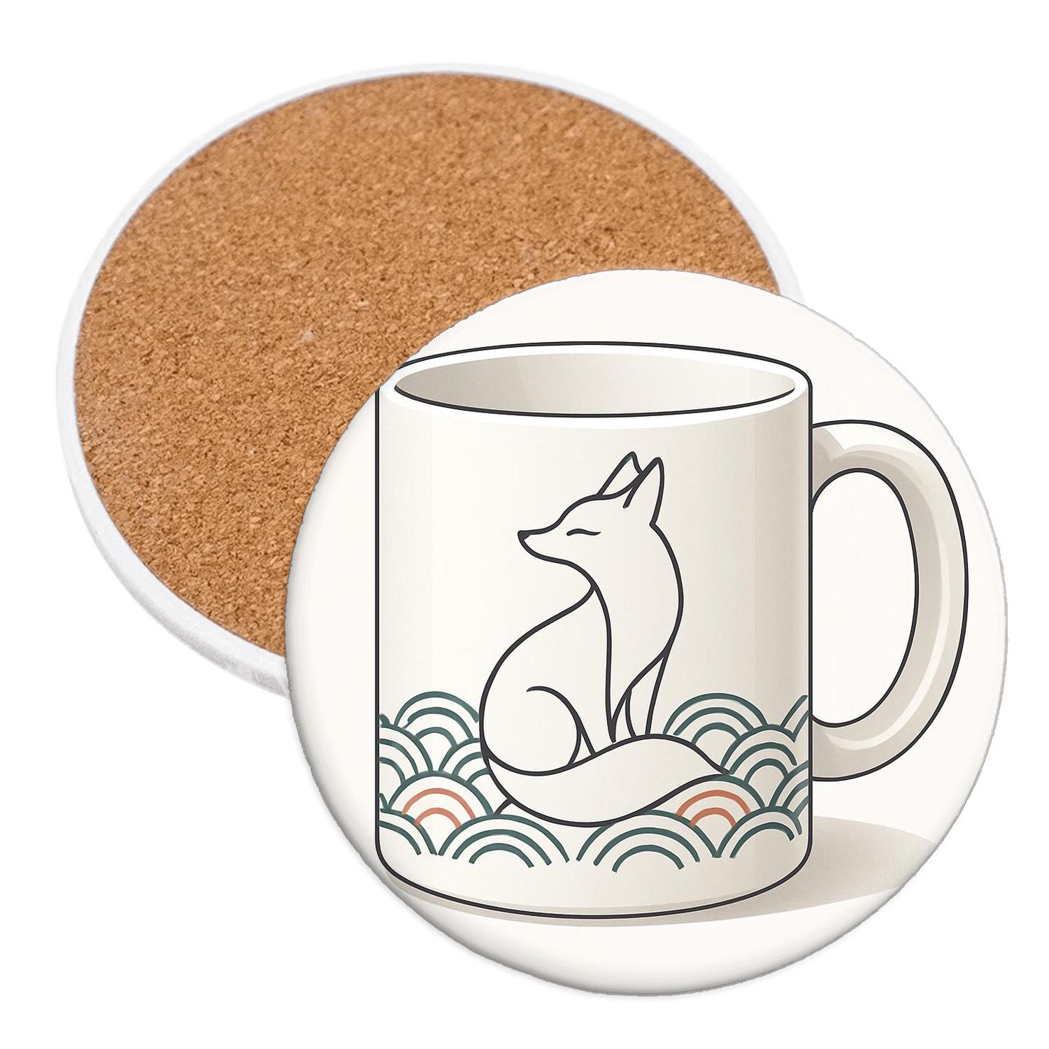 Rinpa Fox Minimal Line Wrap coasters for home decor