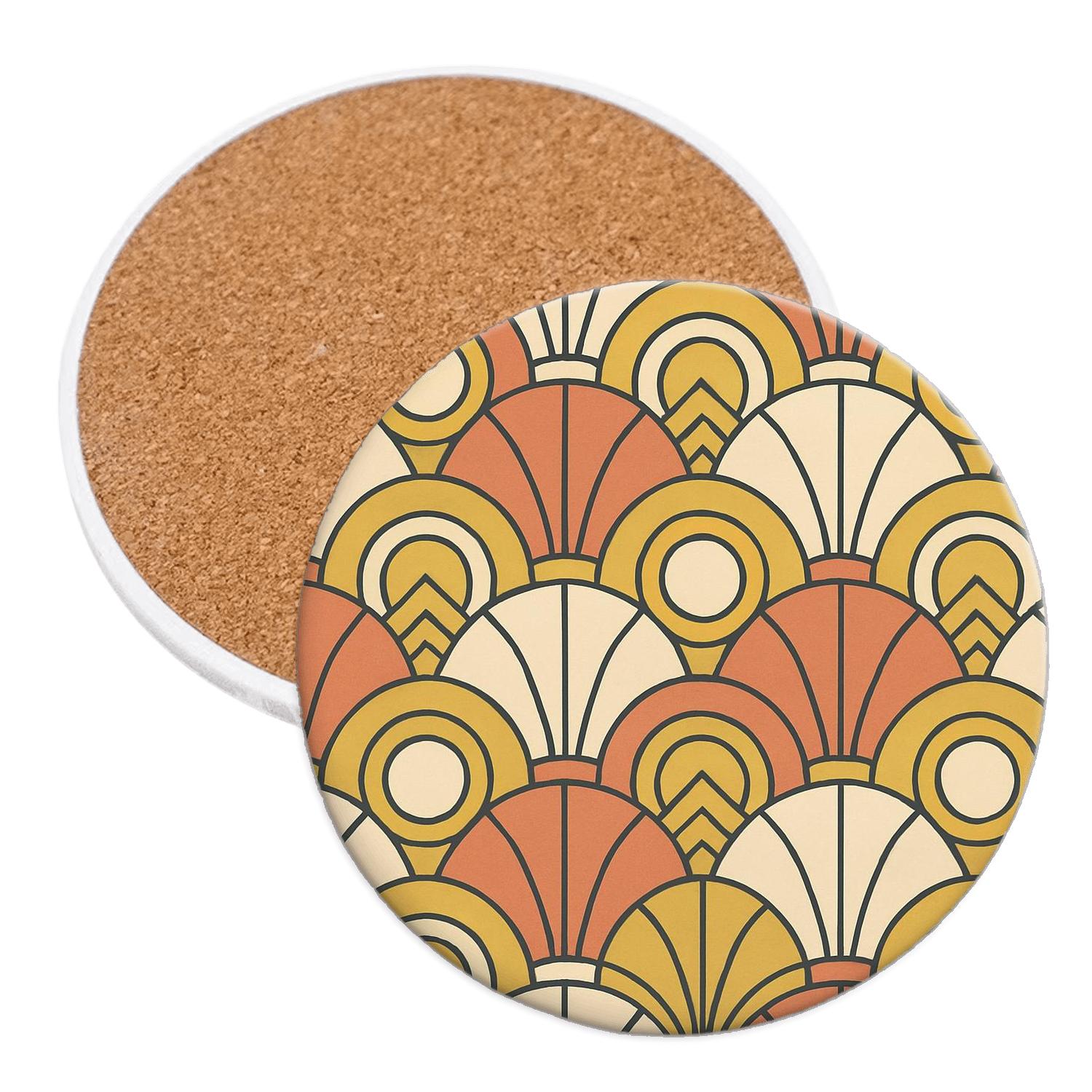 Bauhaus Deco Ticket Rosette Pattern wooden table coasters