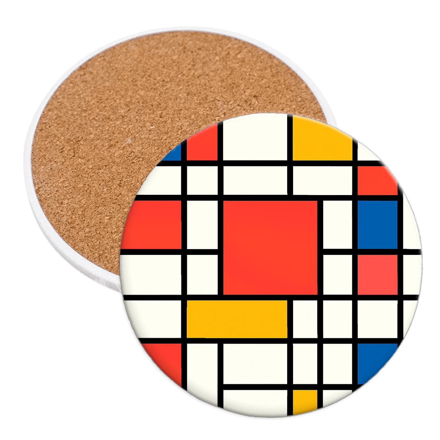 De Stijl Neon Grid With Bauhaus Line Rhythm wooden table coasters