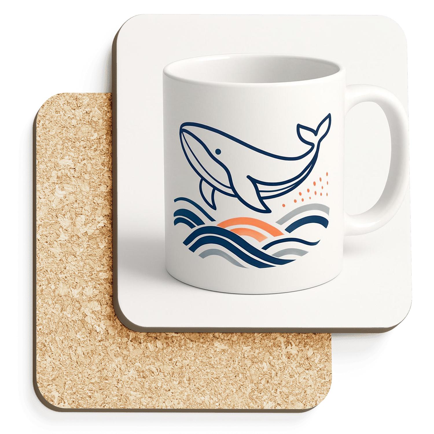 Rinpa Whale Current Mug Line Art personalized drink coasters