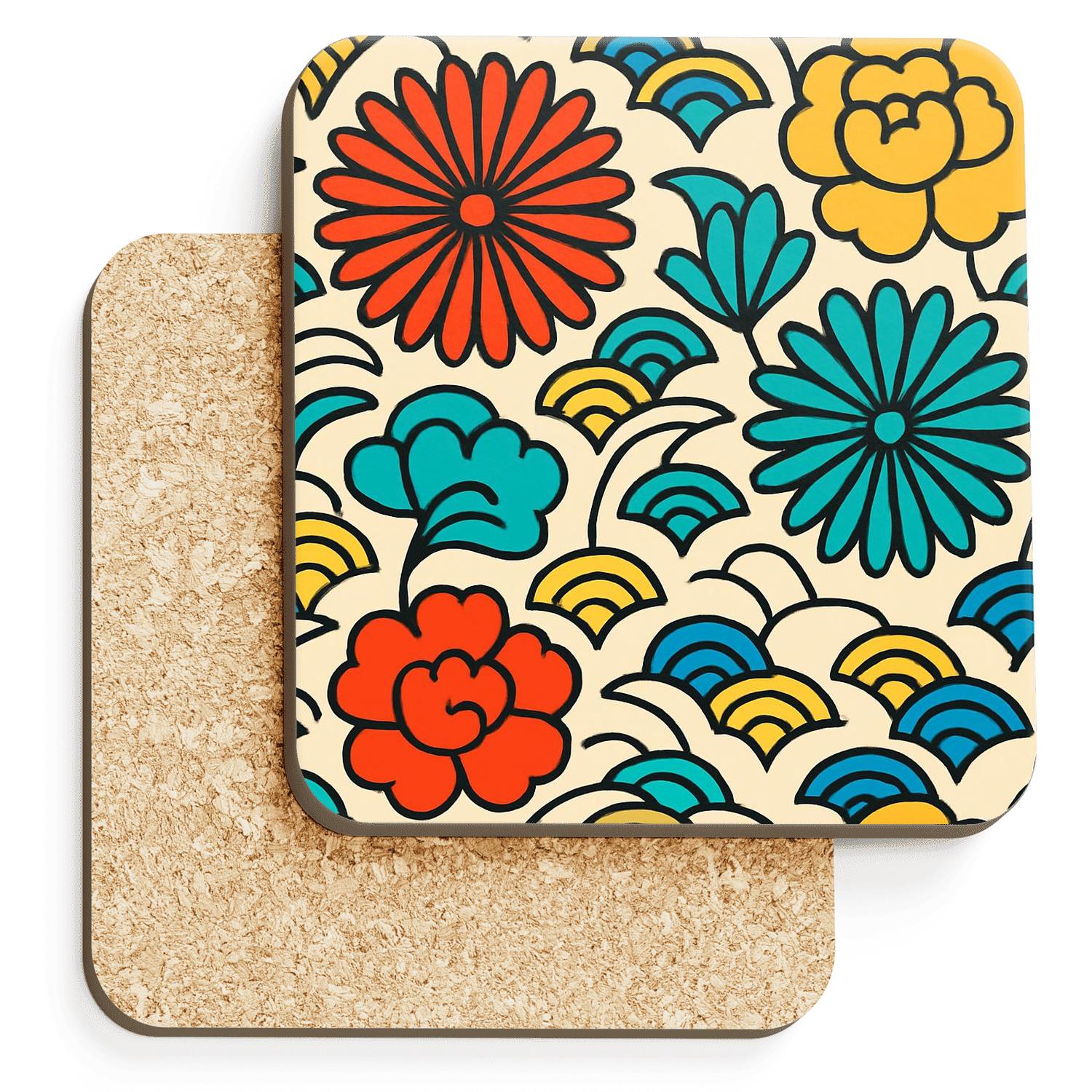 Ukiyo E Firework Botanicals Pop Linework personalized drink coasters