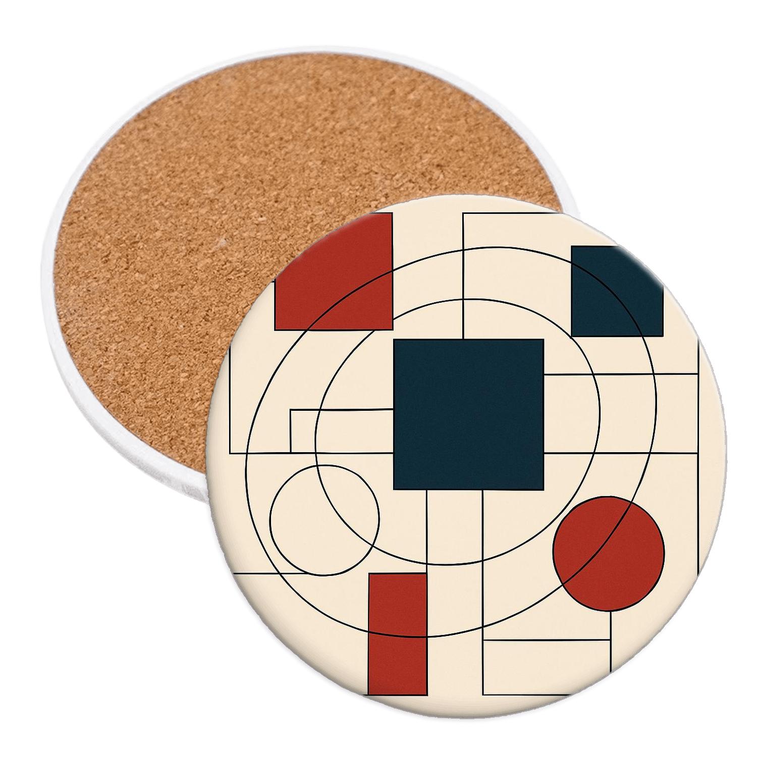 Suprematist Orbital Lattice wooden table coasters