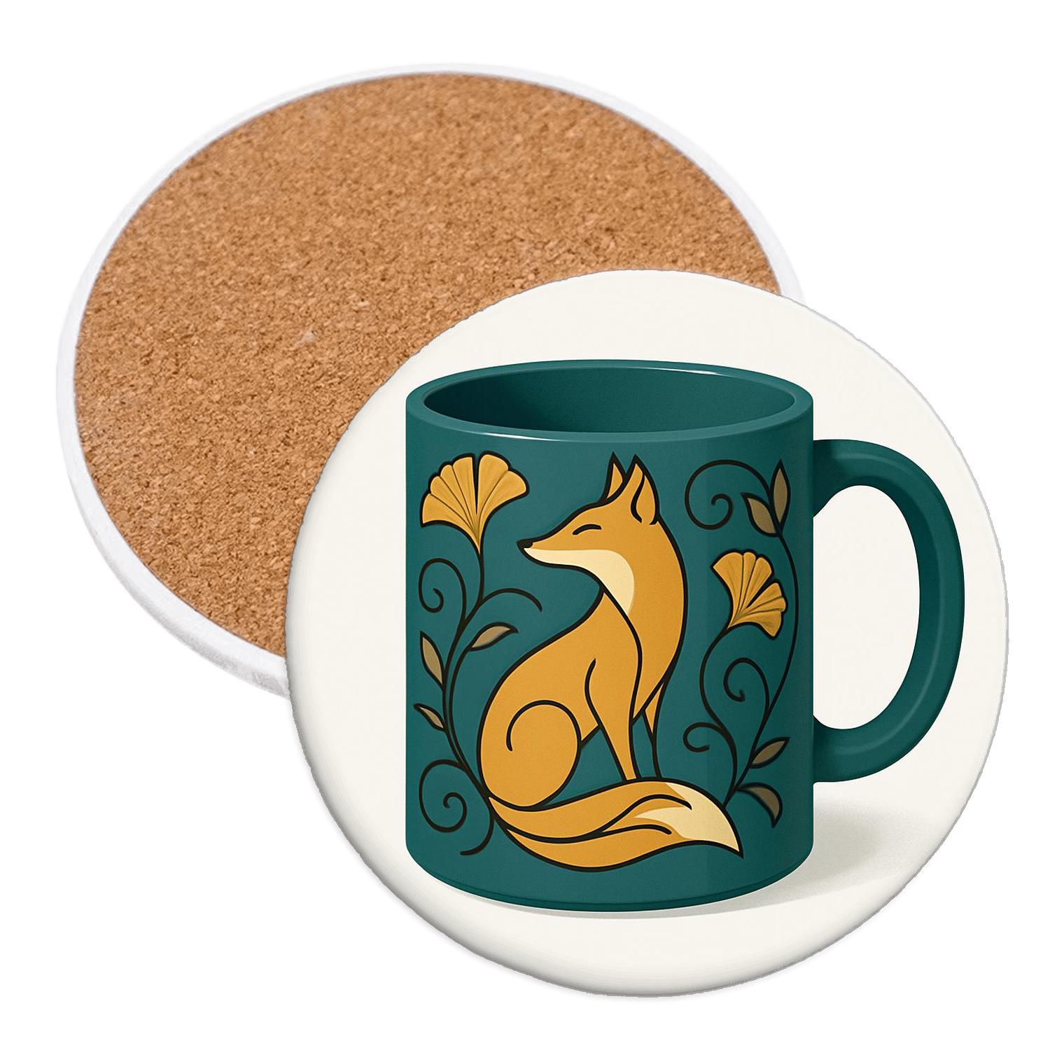 Art Nouveau Fox Garland Mug Line Art custom engraved coasters