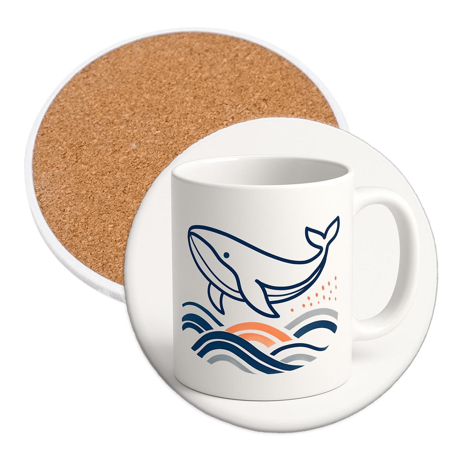 Rinpa Whale Current Mug Line Art coasters for home decor
