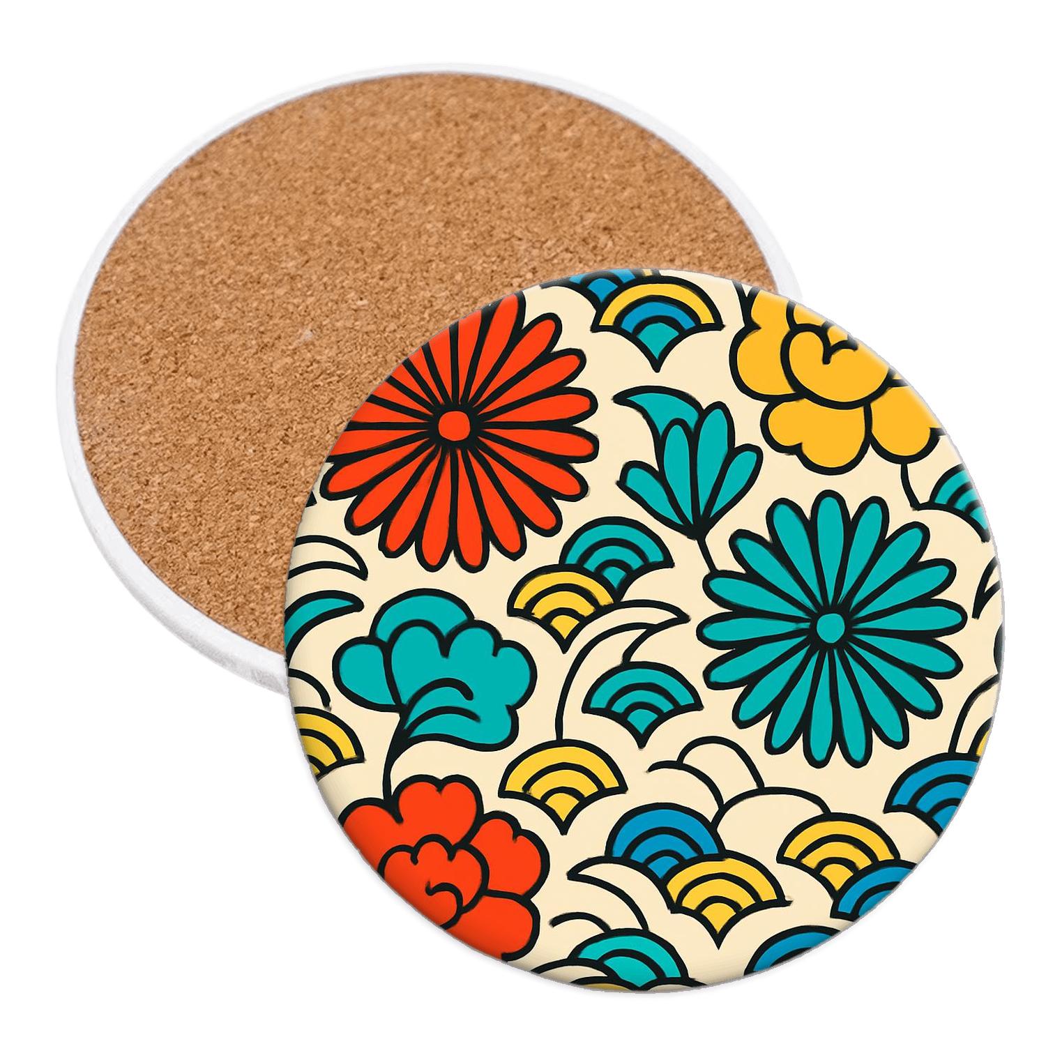 Ukiyo E Firework Botanicals Pop Linework stone coaster collections