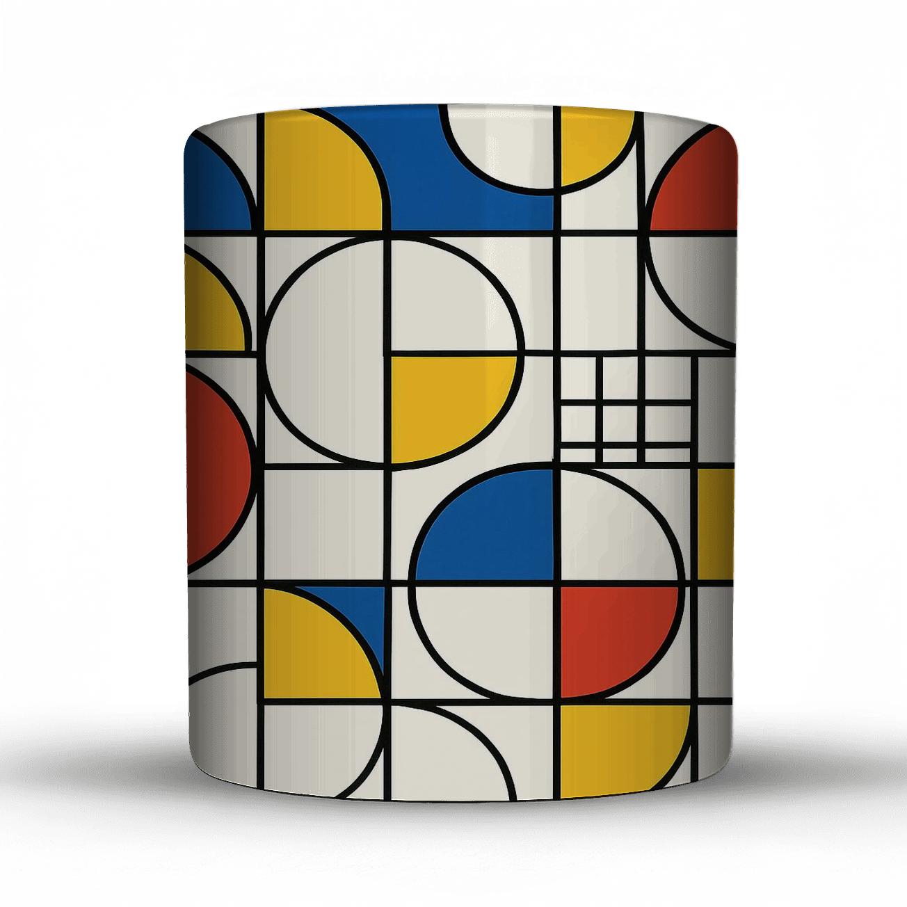 Bauhaus Neon Orbits Line Art Pattern travel mugs with handles