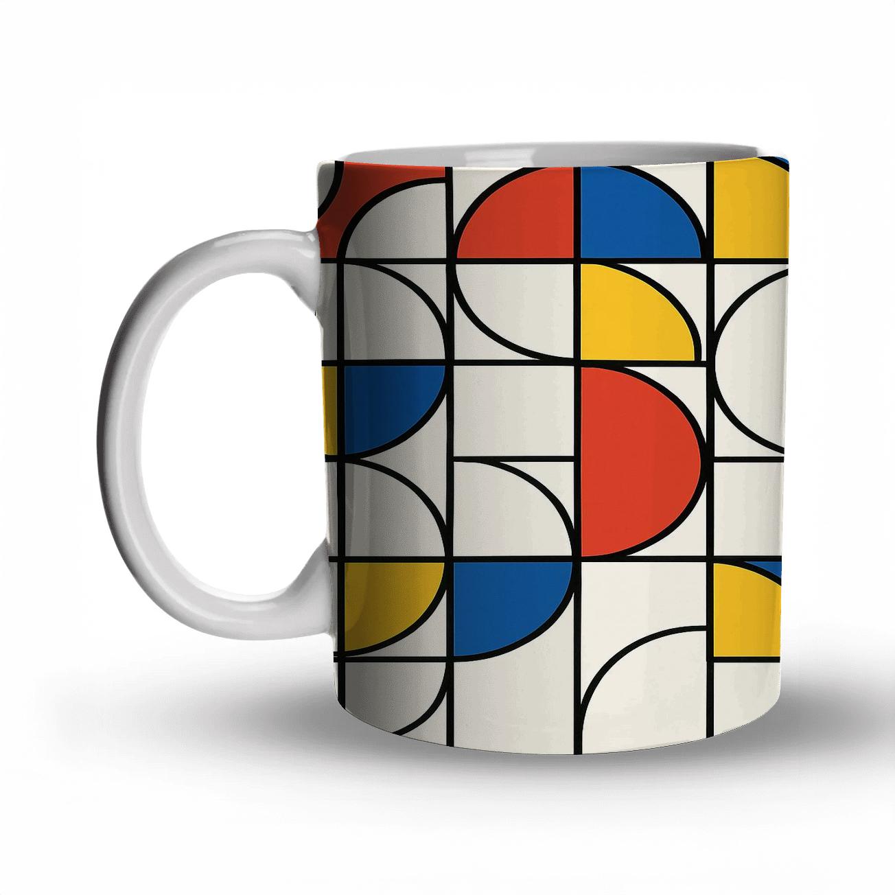 Bauhaus Neon Orbits Line Art Pattern travel mugs with handles