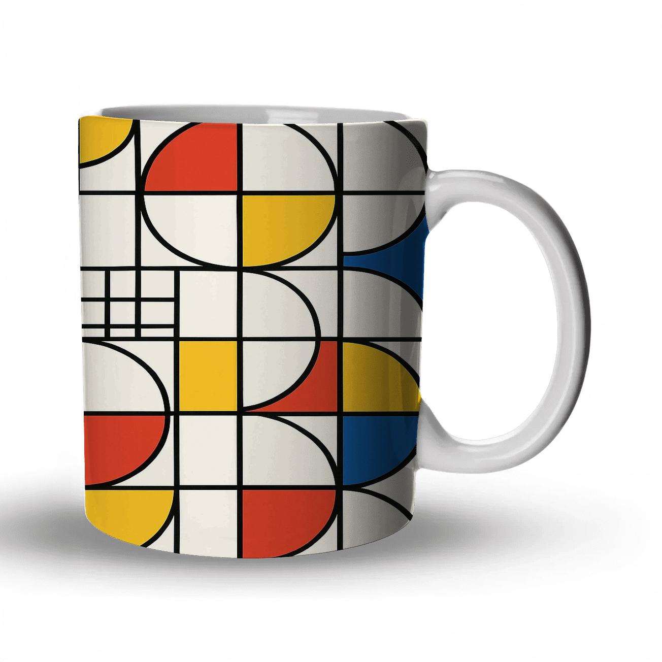 Bauhaus Neon Orbits Line Art Pattern travel mugs with handles