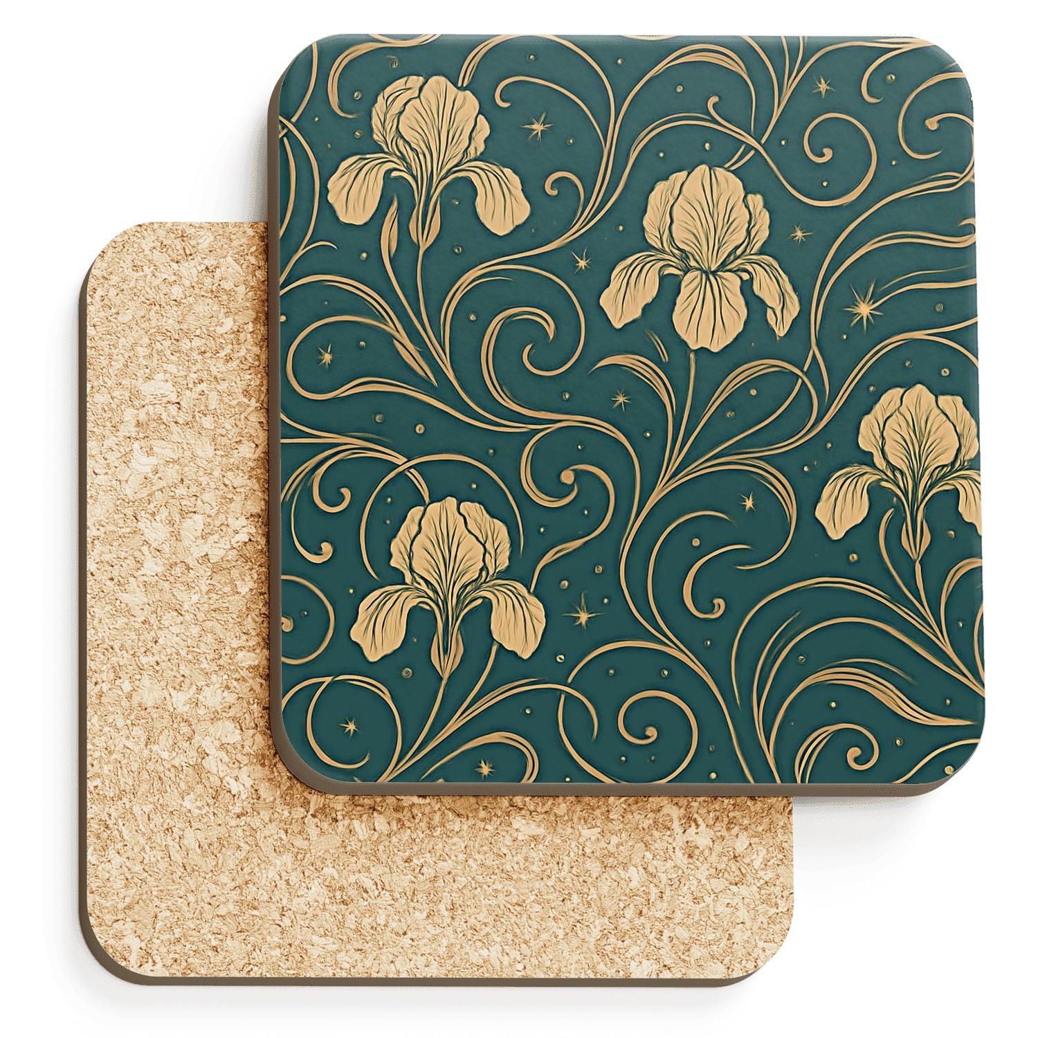 Art Nouveau Astral Irises Seamless Line Pattern personalized drink coasters