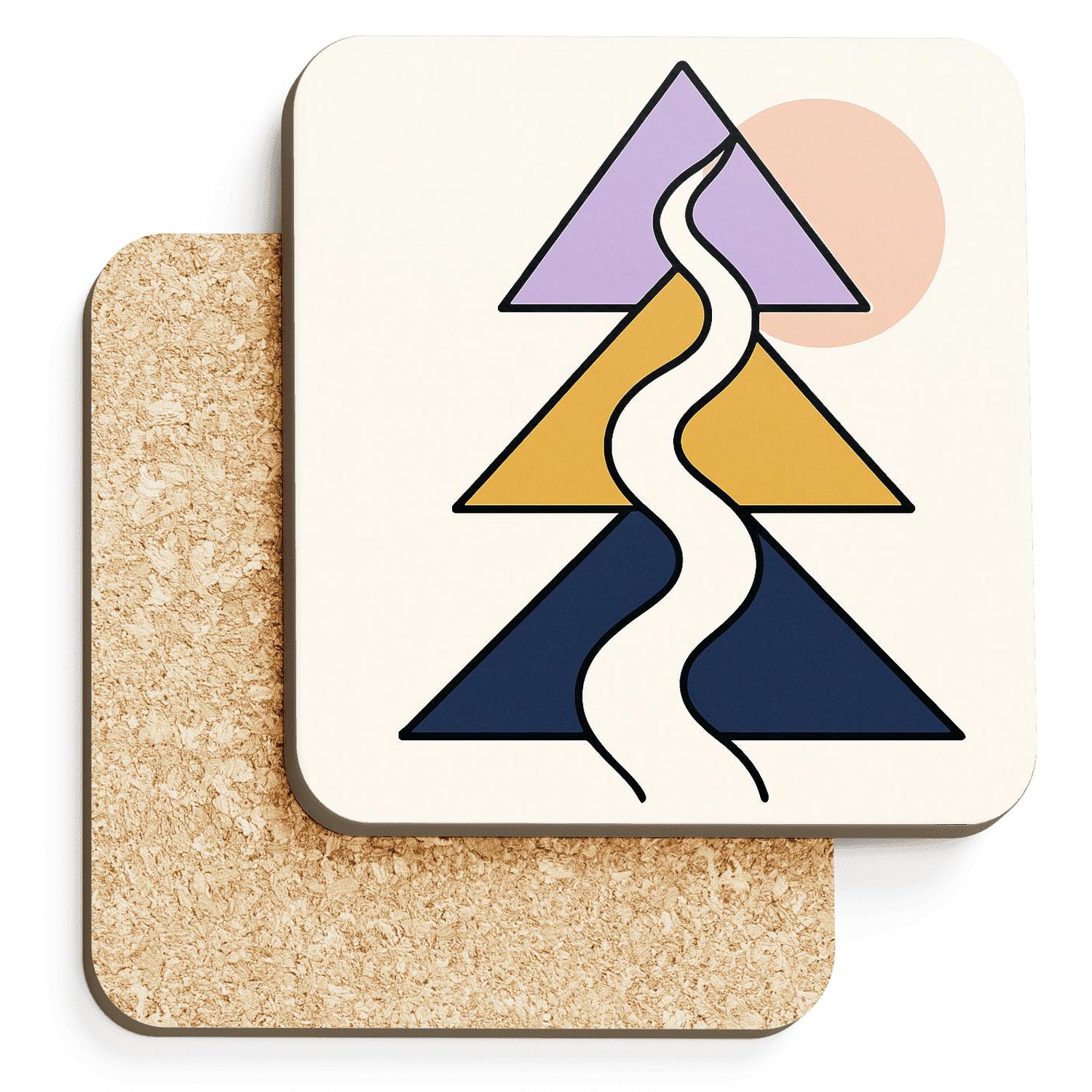 Prismatic River Geometry Flow wooden table coasters