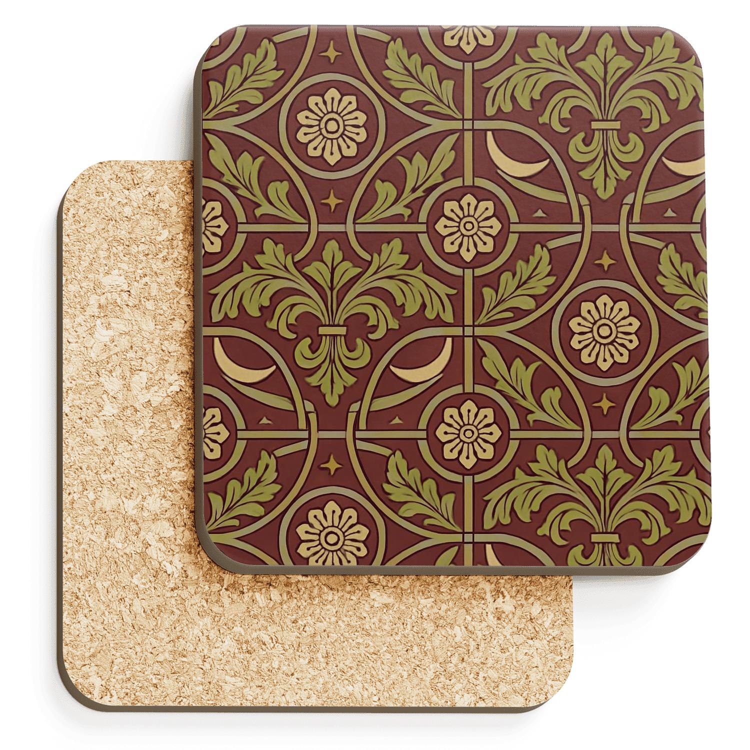 Arts And Crafts Lunarscape Acanthus Geometry Pattern cork coaster sets