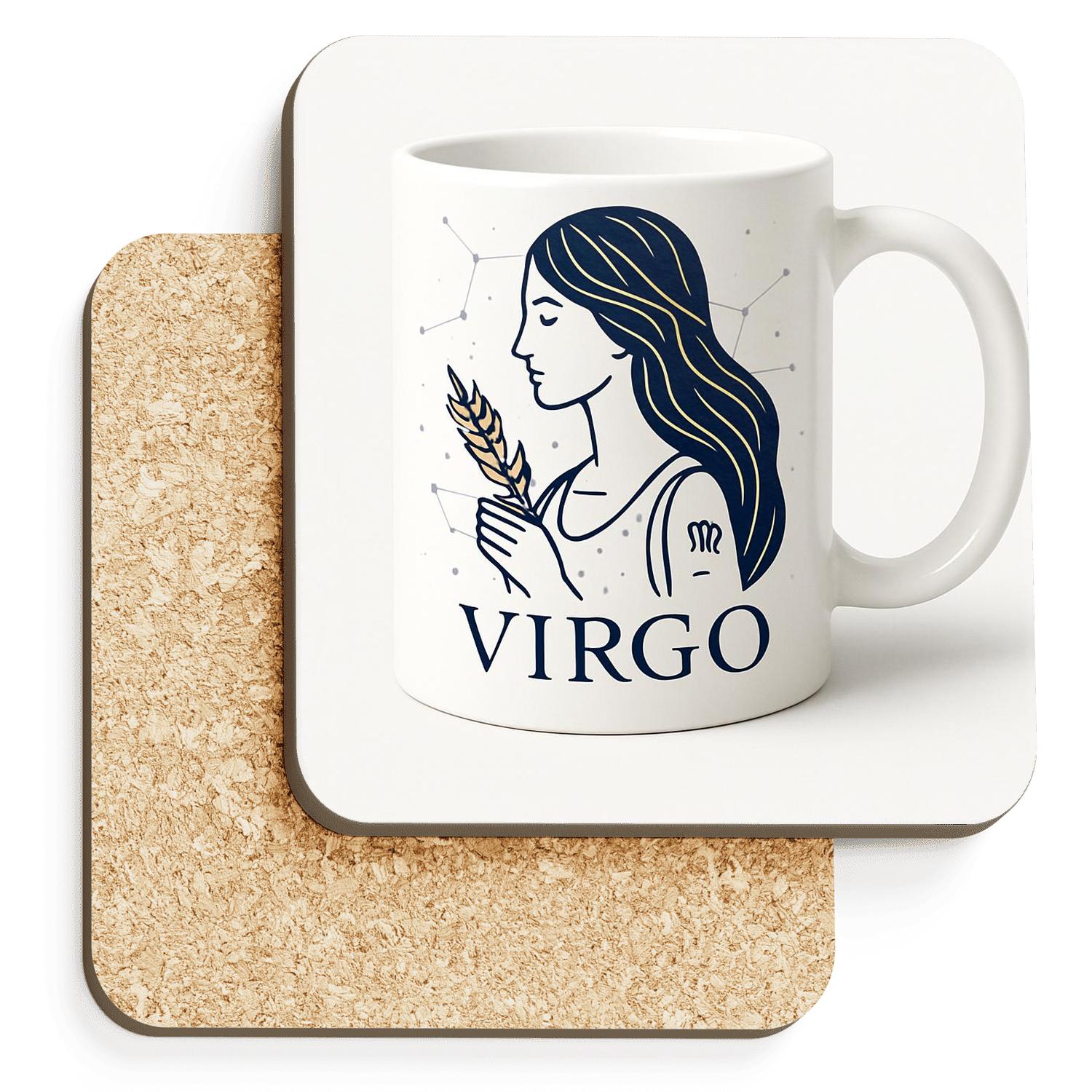 Virgo Maiden Wheat Sheaf Star Chart Mug Line Art wooden table coasters