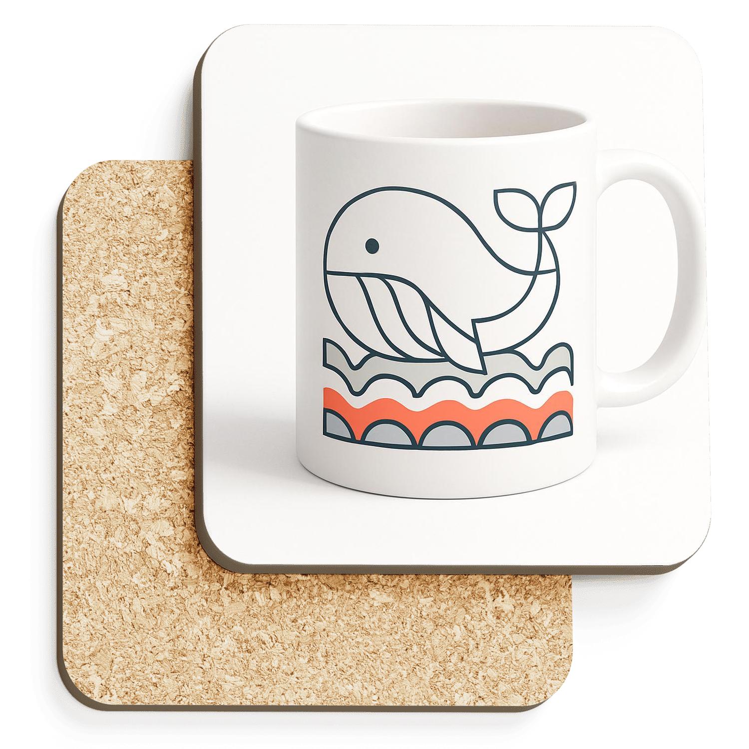 Bauhaus Whale Geometric Wave Mug Line Art absorbent drink coasters