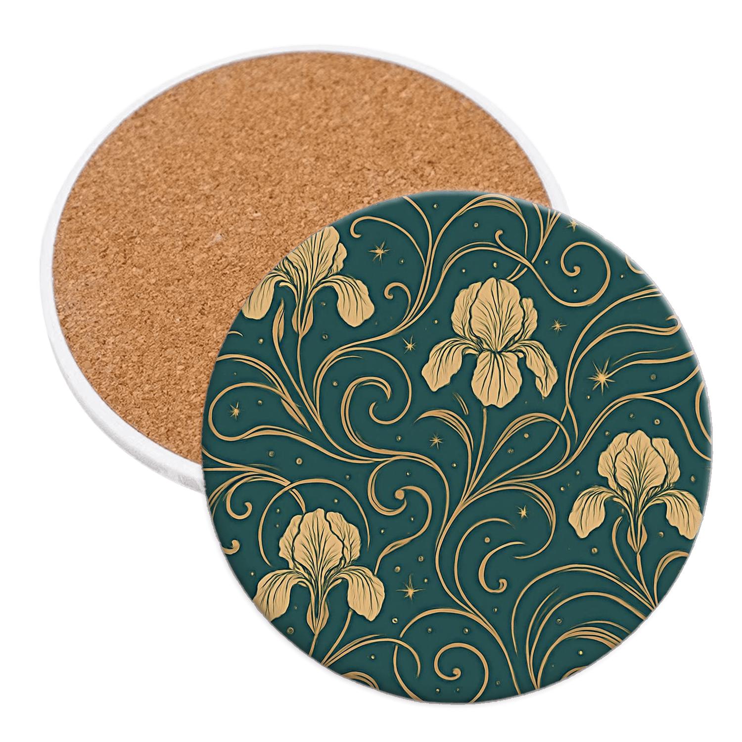 Art Nouveau Astral Irises Seamless Line Pattern personalized drink coasters