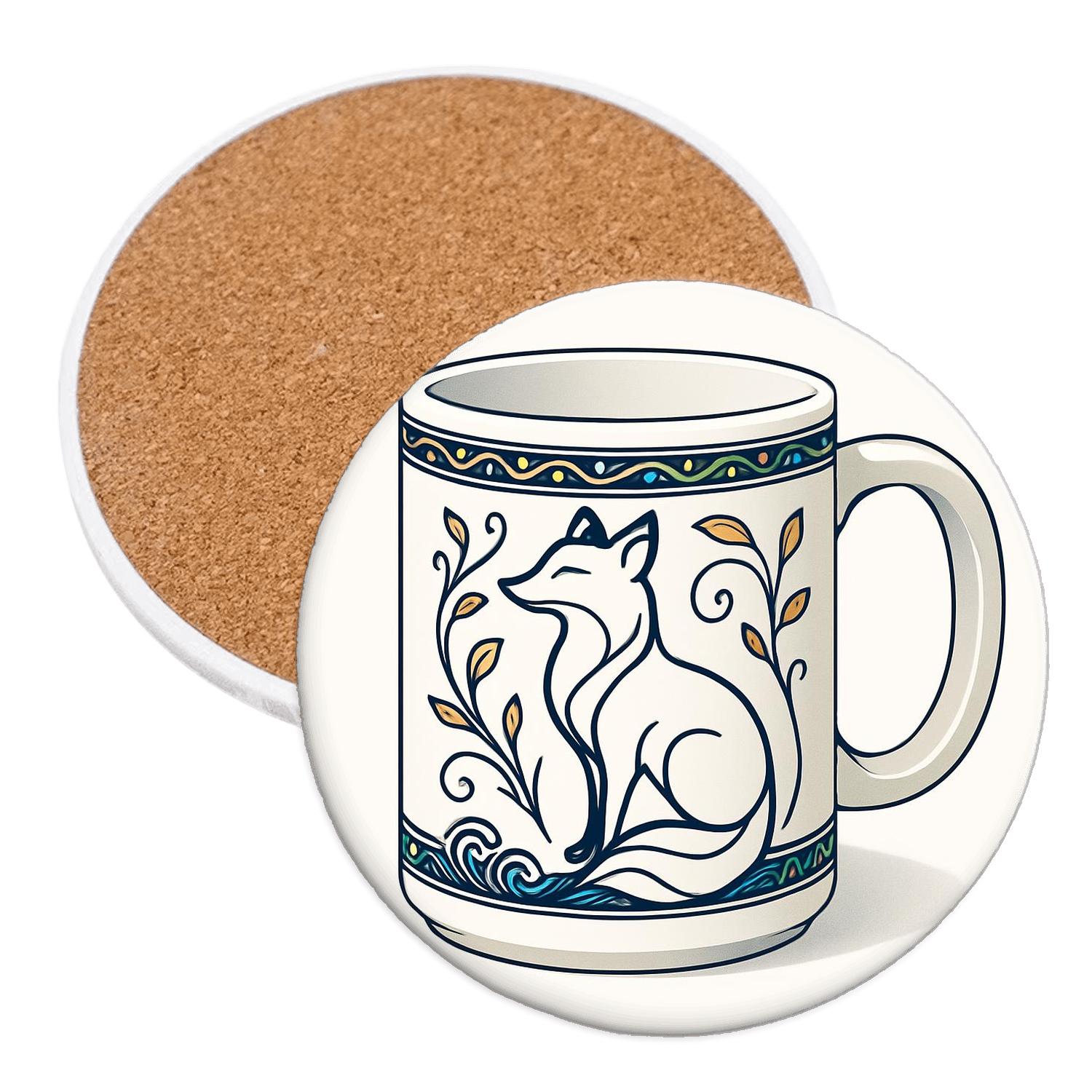 Art Nouveau Fox Vine Mug Line Art custom engraved coasters