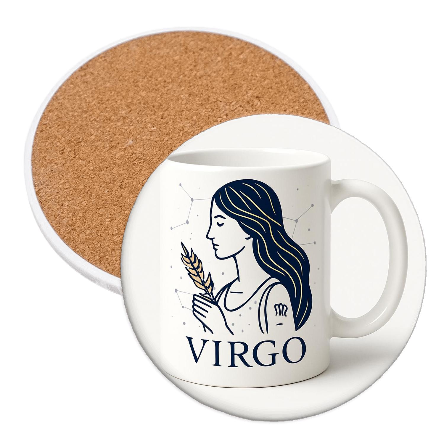 Virgo Maiden Wheat Sheaf Star Chart Mug Line Art wooden table coasters
