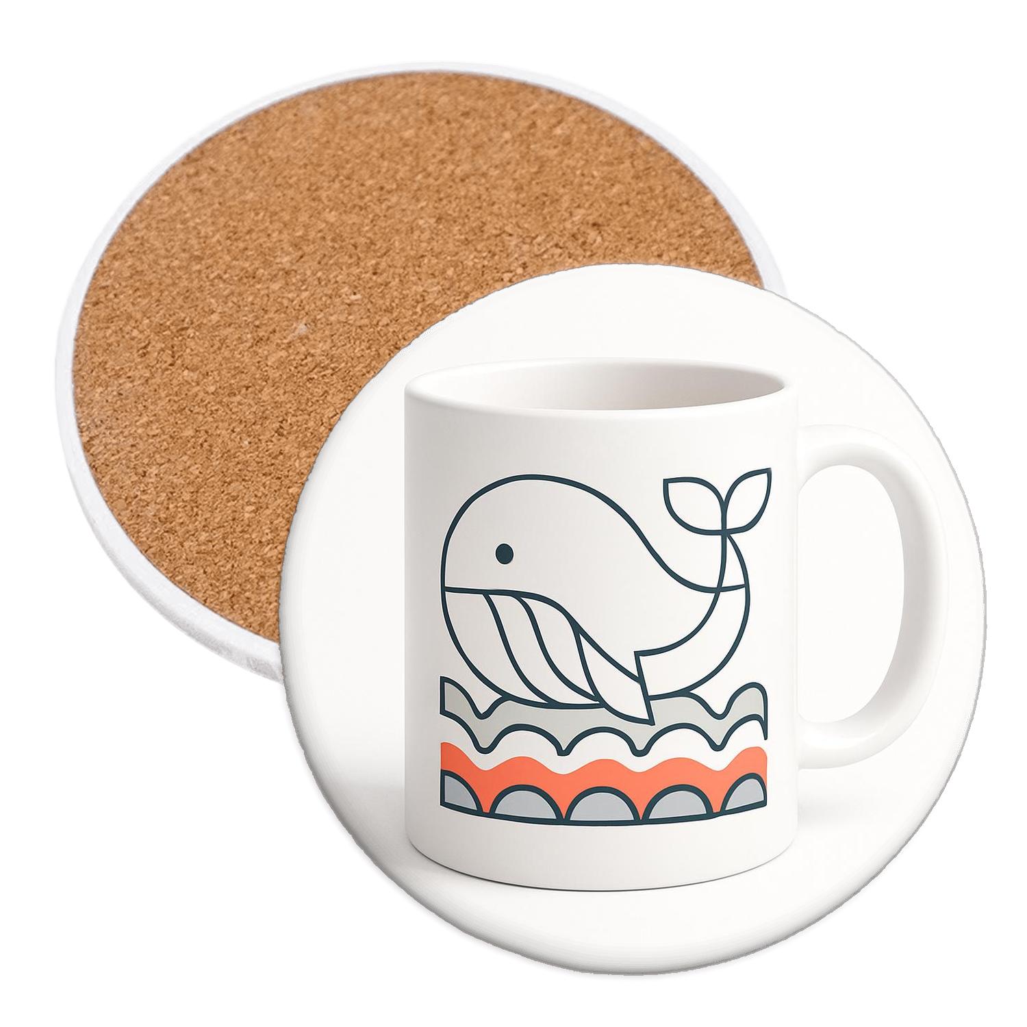 Bauhaus Whale Geometric Wave Mug Line Art coasters for home decor