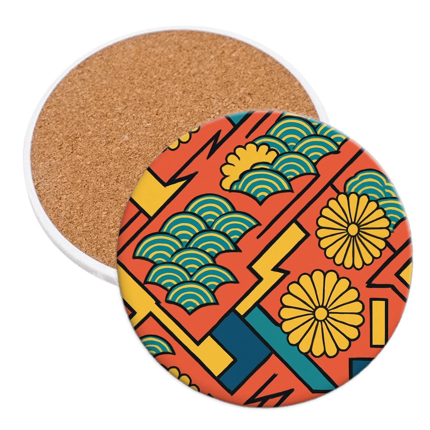 Ukiyoe Pop Florals With De Stijl Lightning Lines elegant tabletop coasters