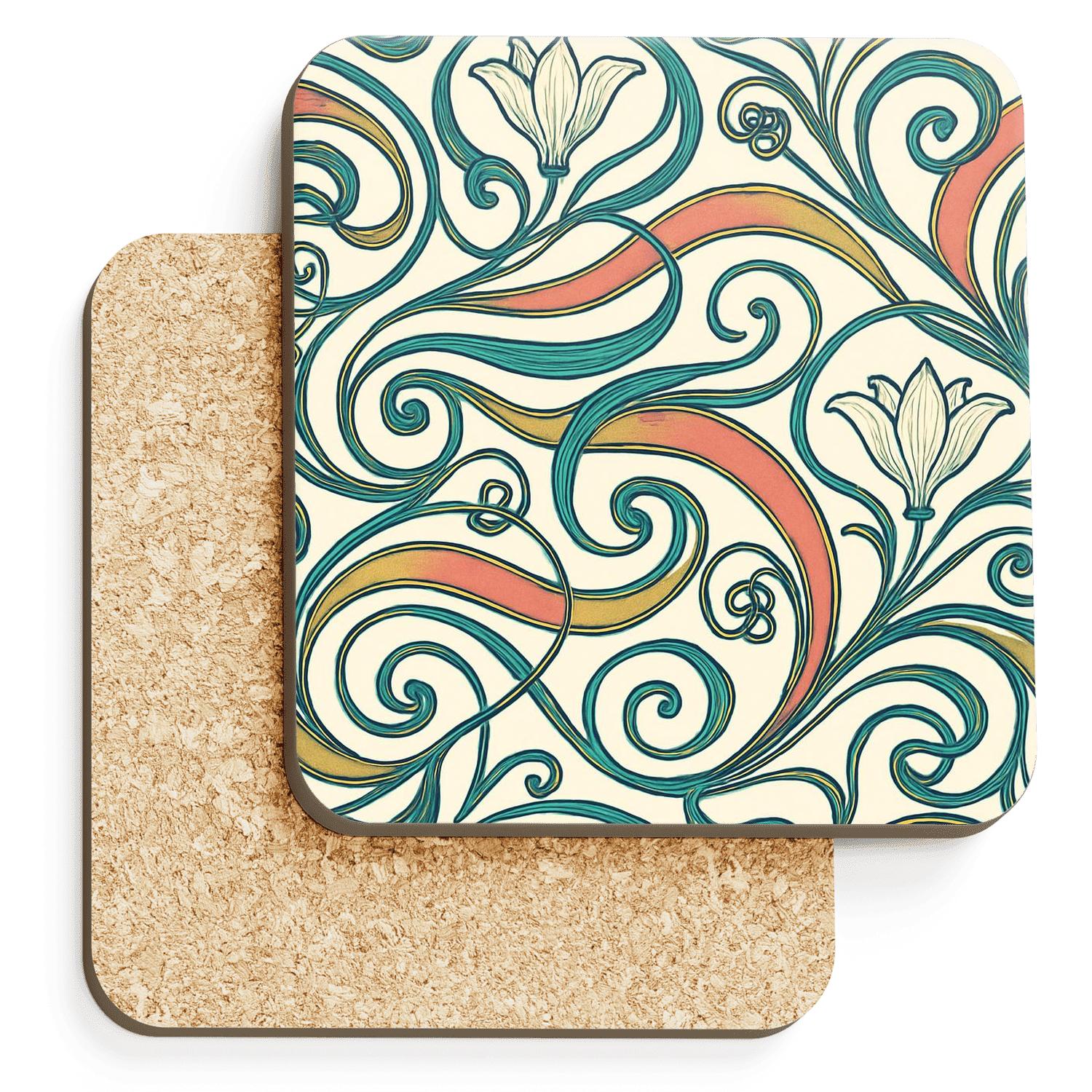 Art Nouveau Meteor Vine Filigree cork coaster sets