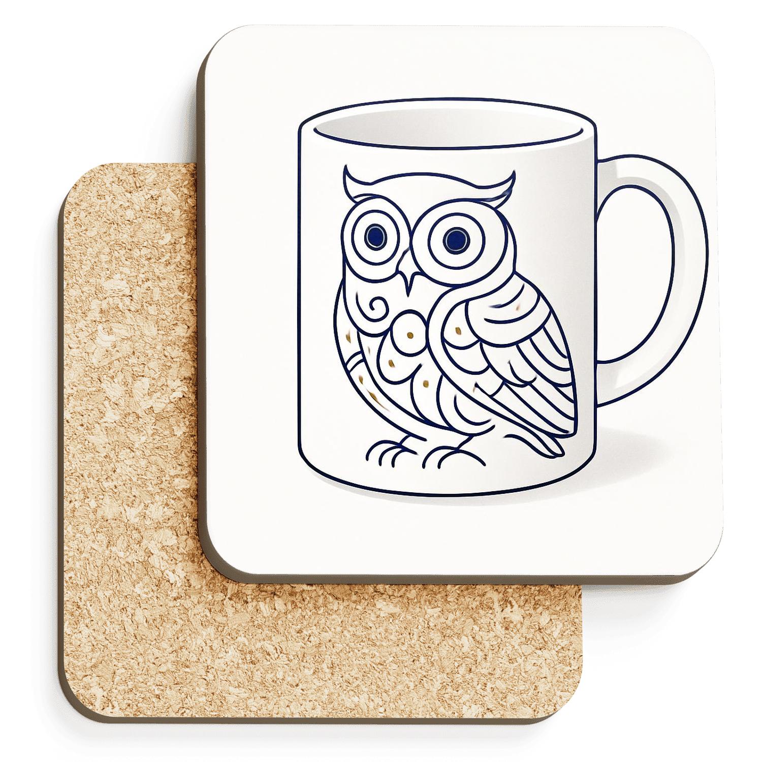 Rinpa Owl Spiral Linework wooden table coasters