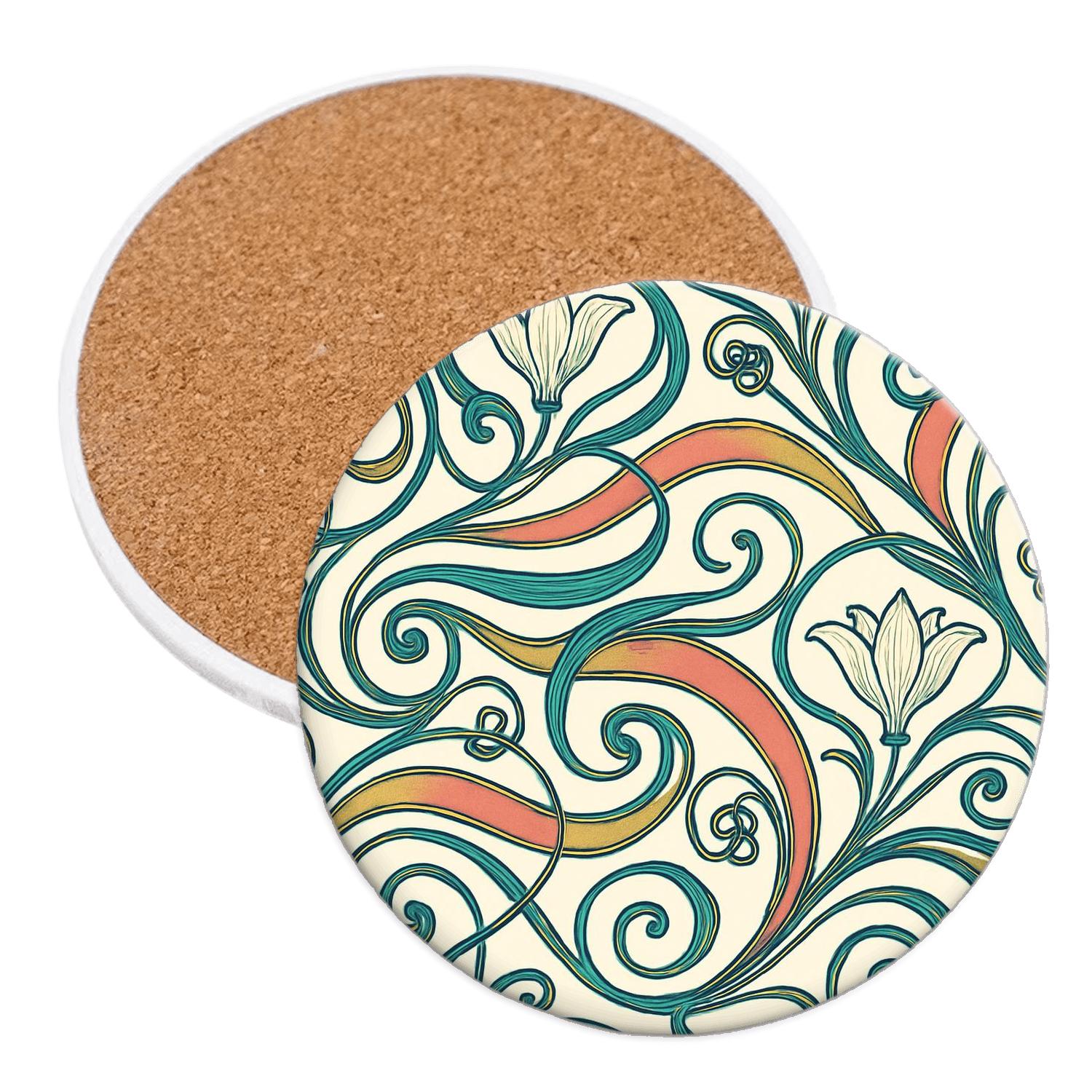 Art Nouveau Meteor Vine Filigree cork coaster sets