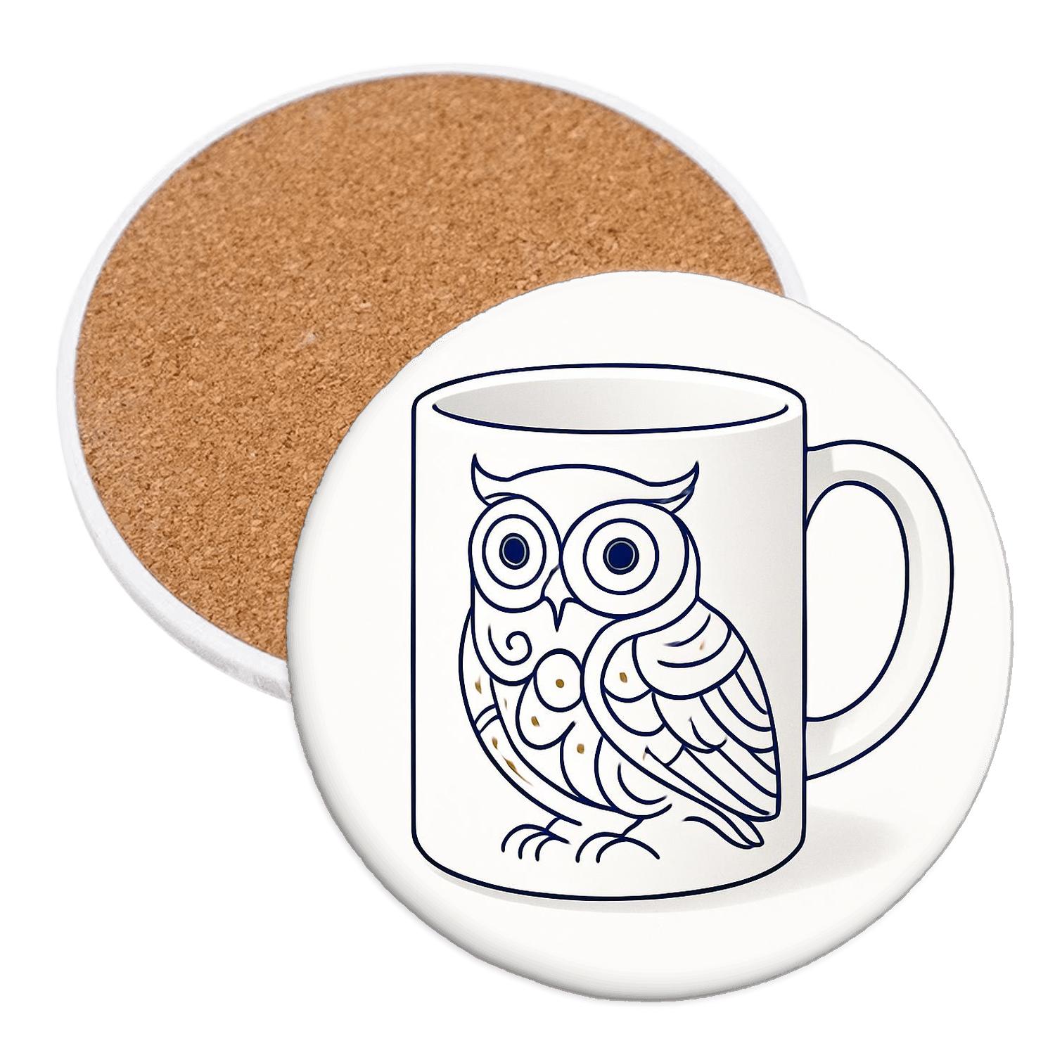 Rinpa Owl Spiral Linework wooden table coasters