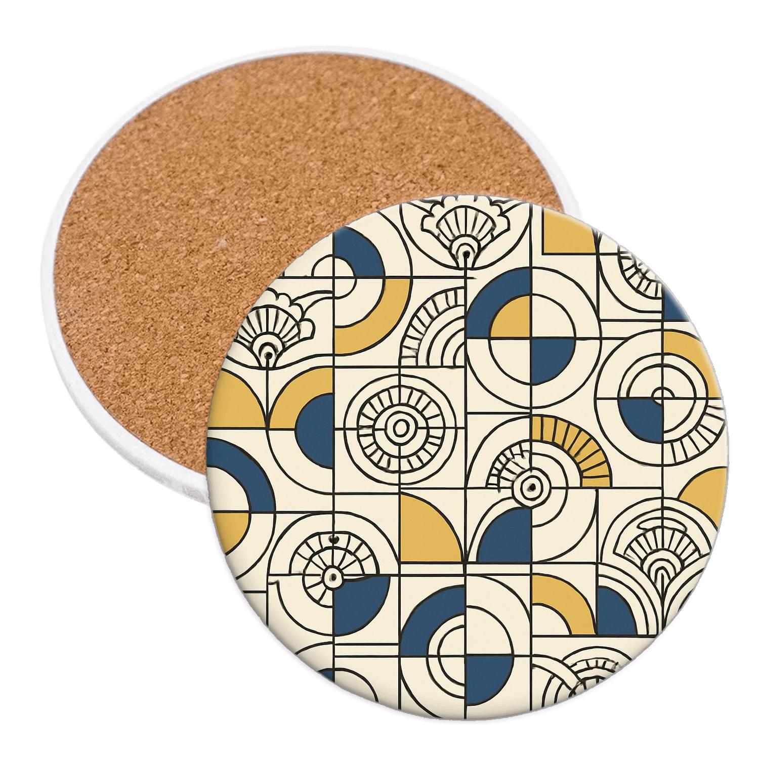 Bauhaus Comet Grid With Deco Rosettes wooden table coasters