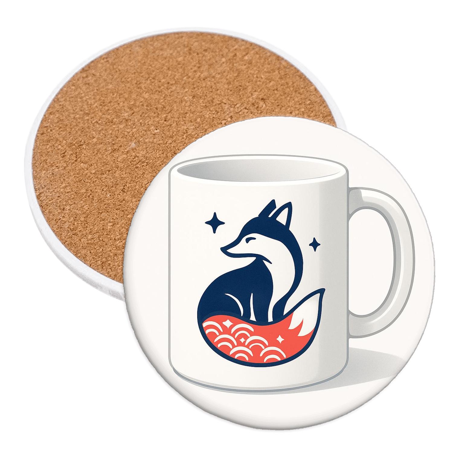 Celestial Fox Ukiyo E Minimal Line Mug wooden table coasters