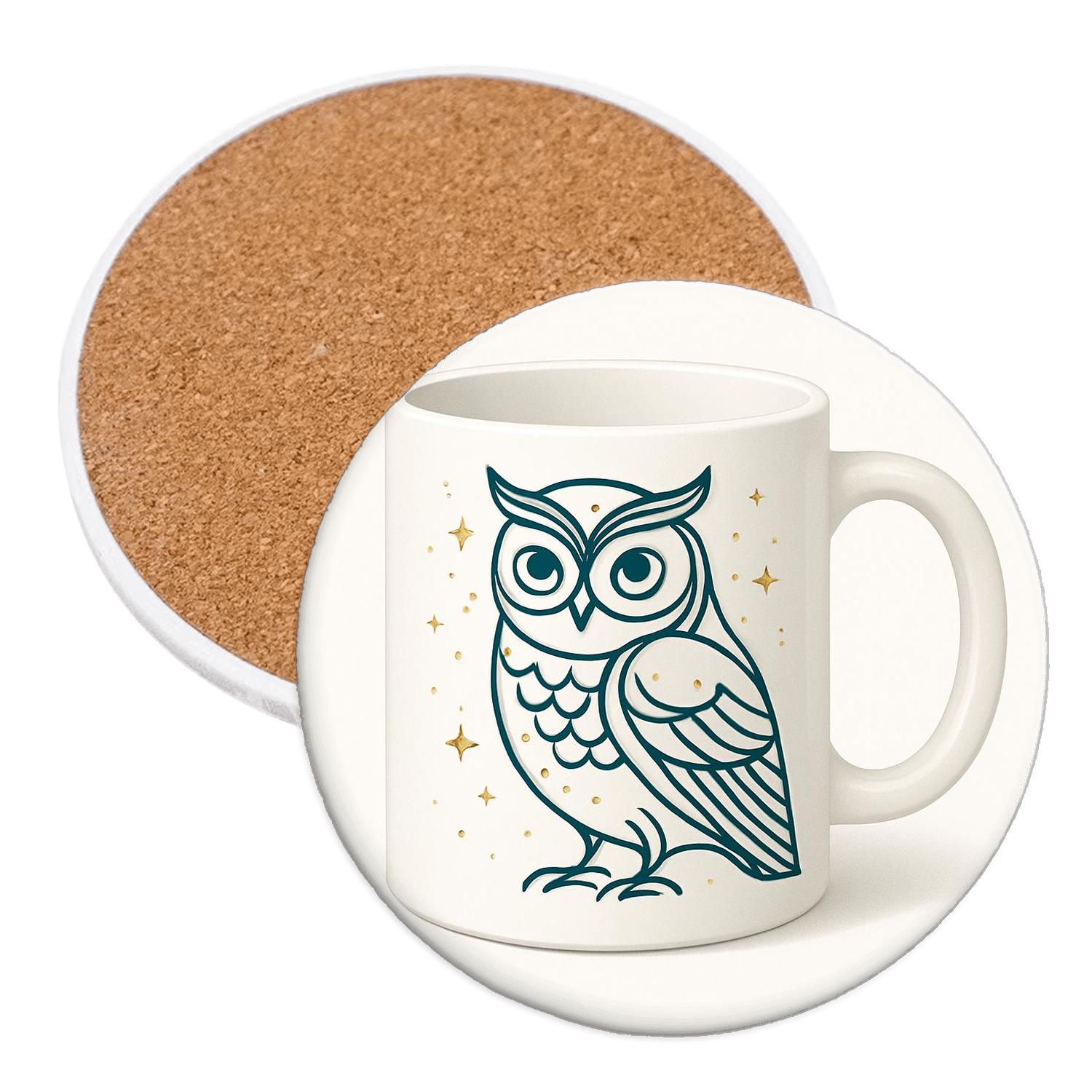 Orbiting Owl Art Nouveau Line Pattern Mug personalized drink coasters