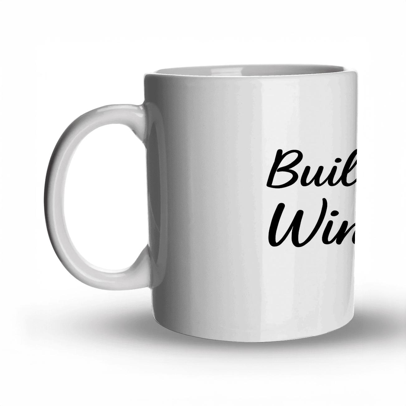 Build Quietly Win Loudly travel mugs with handles