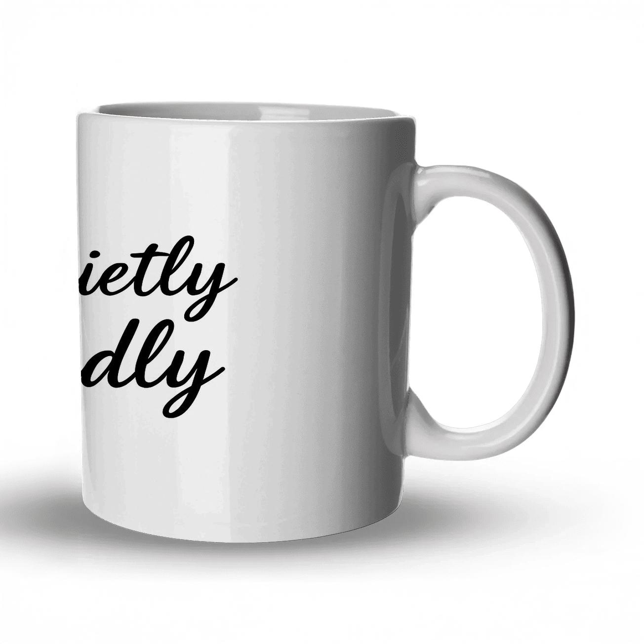 Build Quietly Win Loudly travel mugs with handles