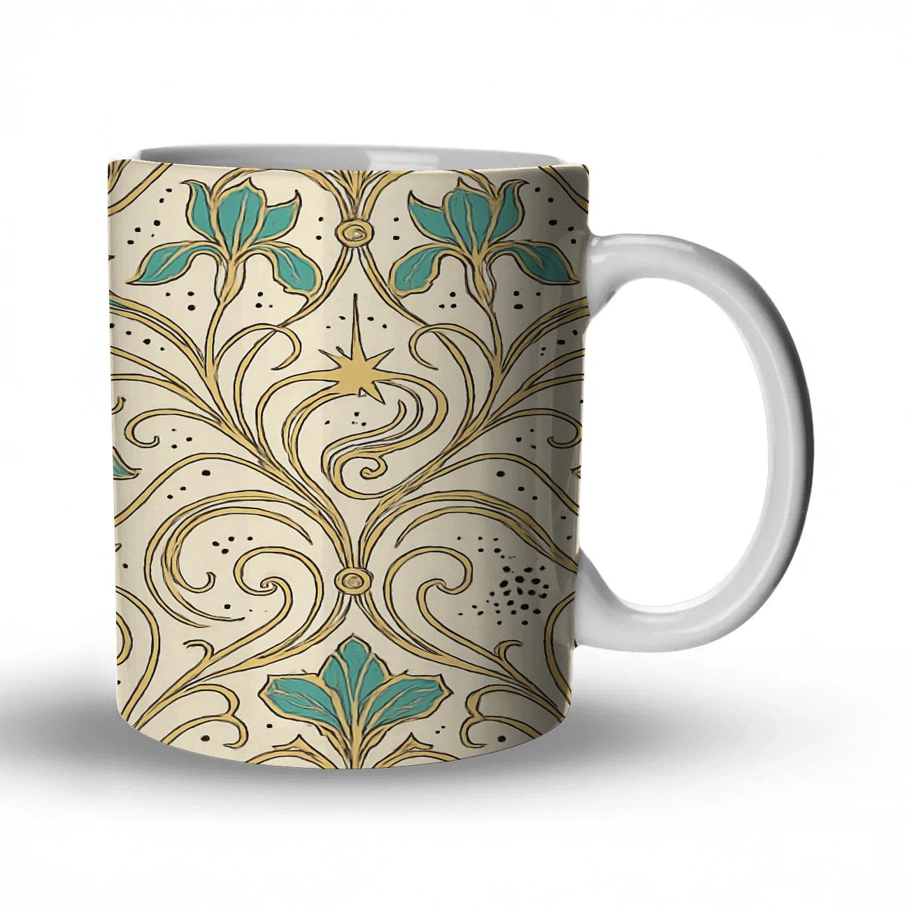 Art Nouveau Comet Botanica Seamless Linework premium drinkware mugs