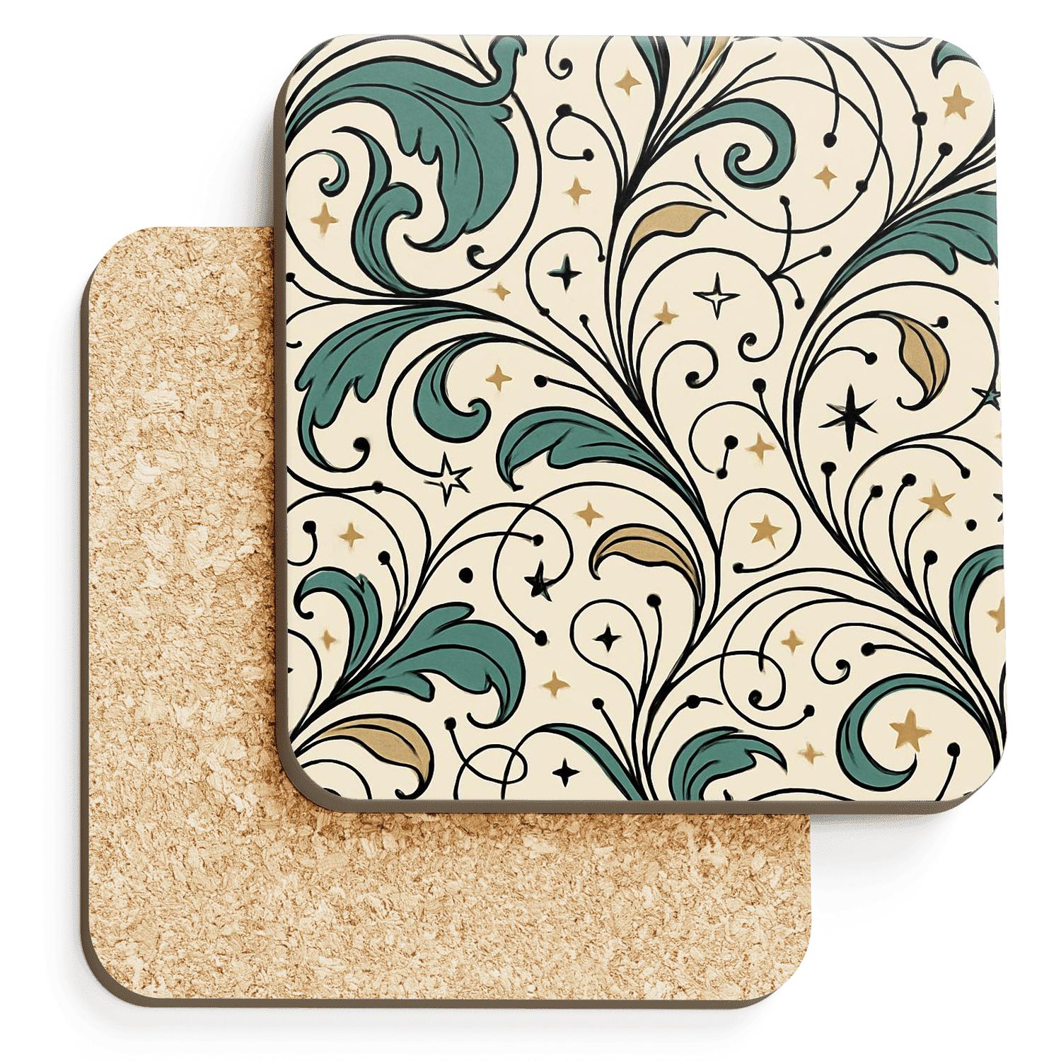 Art Nouveau Star Chart Vines decorative beverage coasters