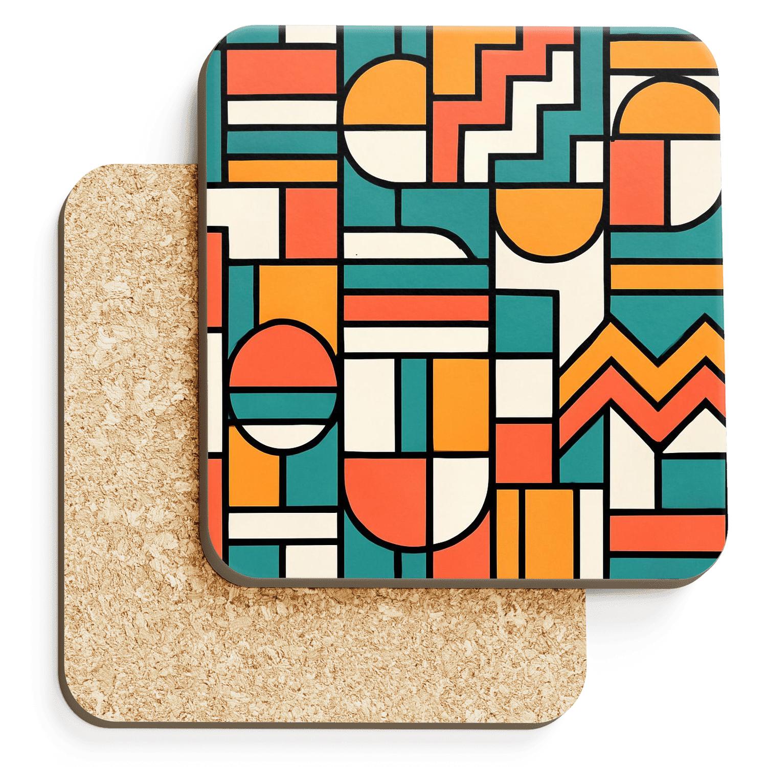 Memphis Bauhaus Ndebele Rhythm Lines cork coaster sets