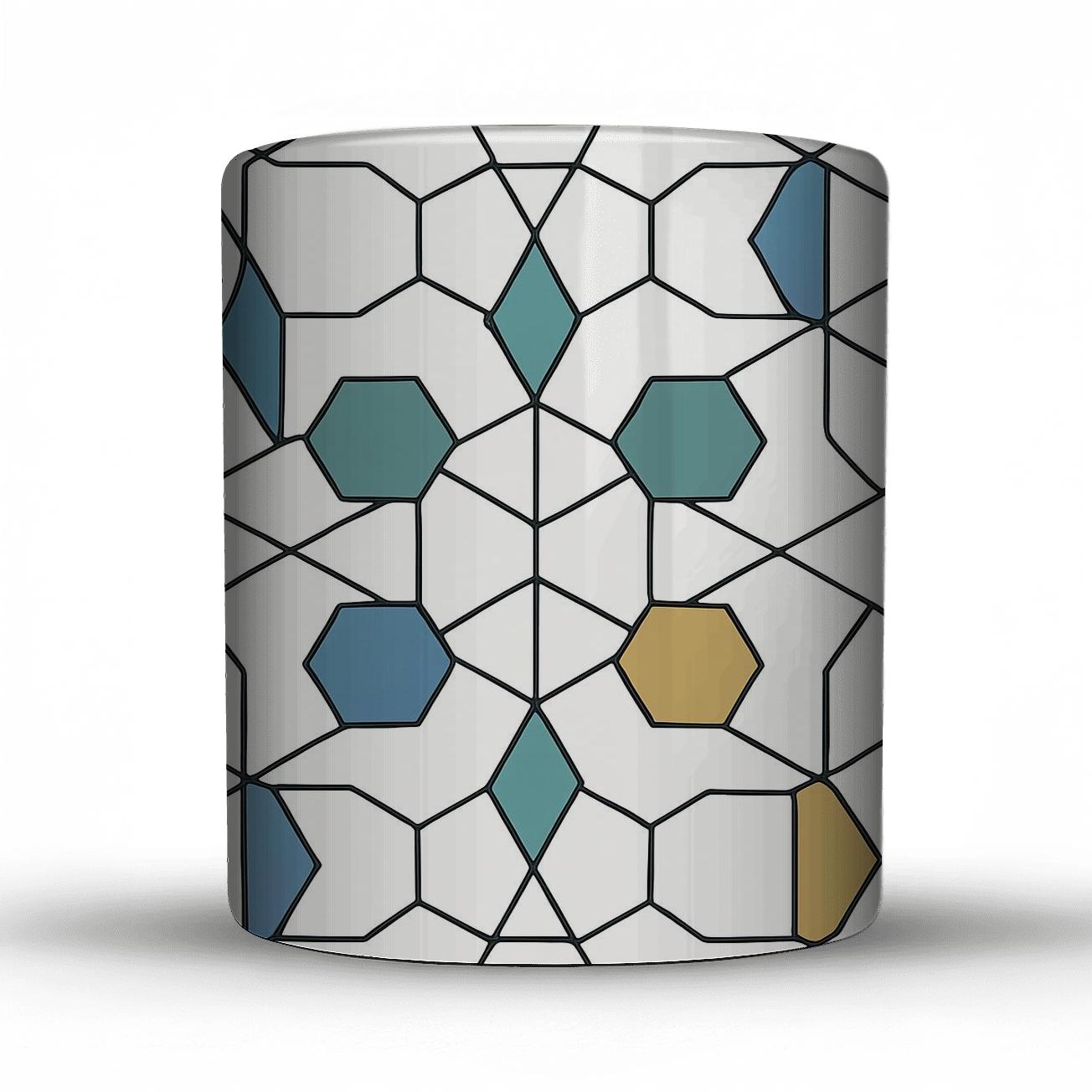 Andalusian Girih Minimal Star Lattice ceramic coffee mugs