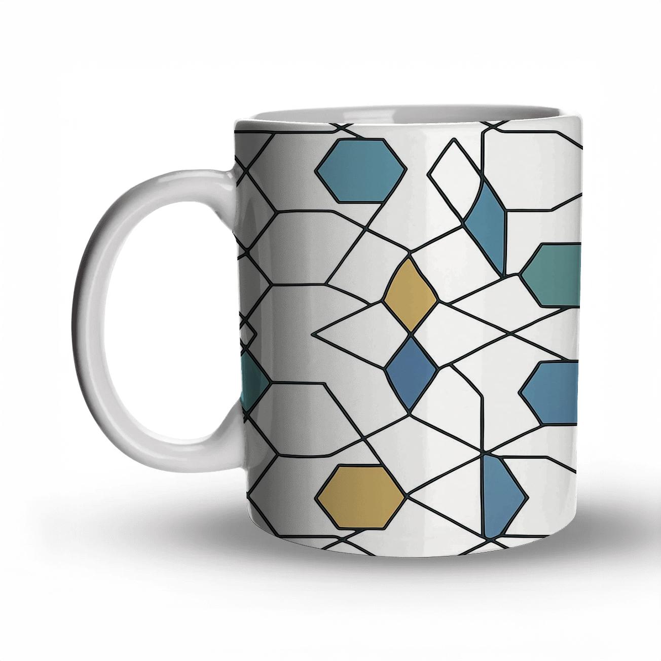 Andalusian Girih Minimal Star Lattice ceramic coffee mugs