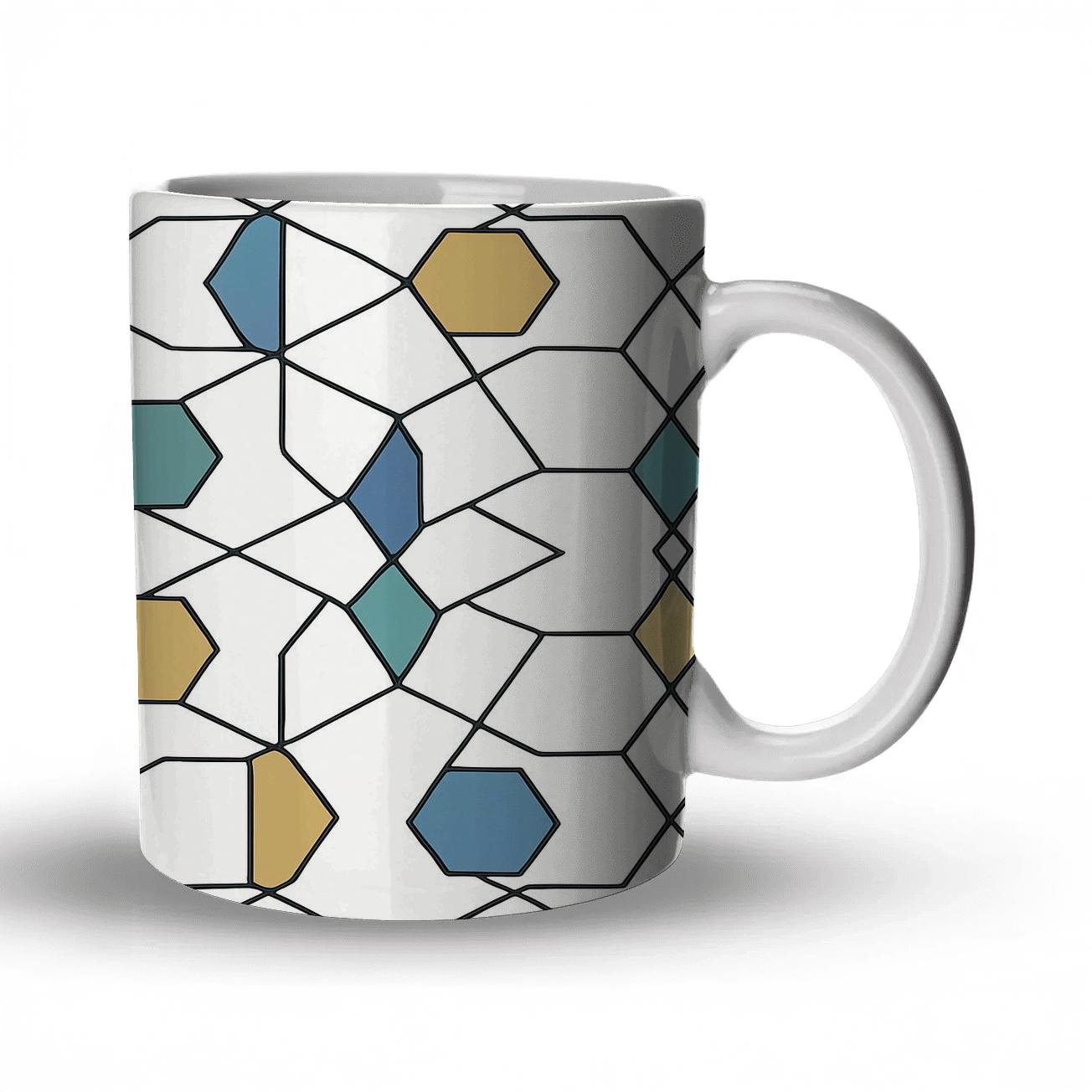 Andalusian Girih Minimal Star Lattice ceramic coffee mugs