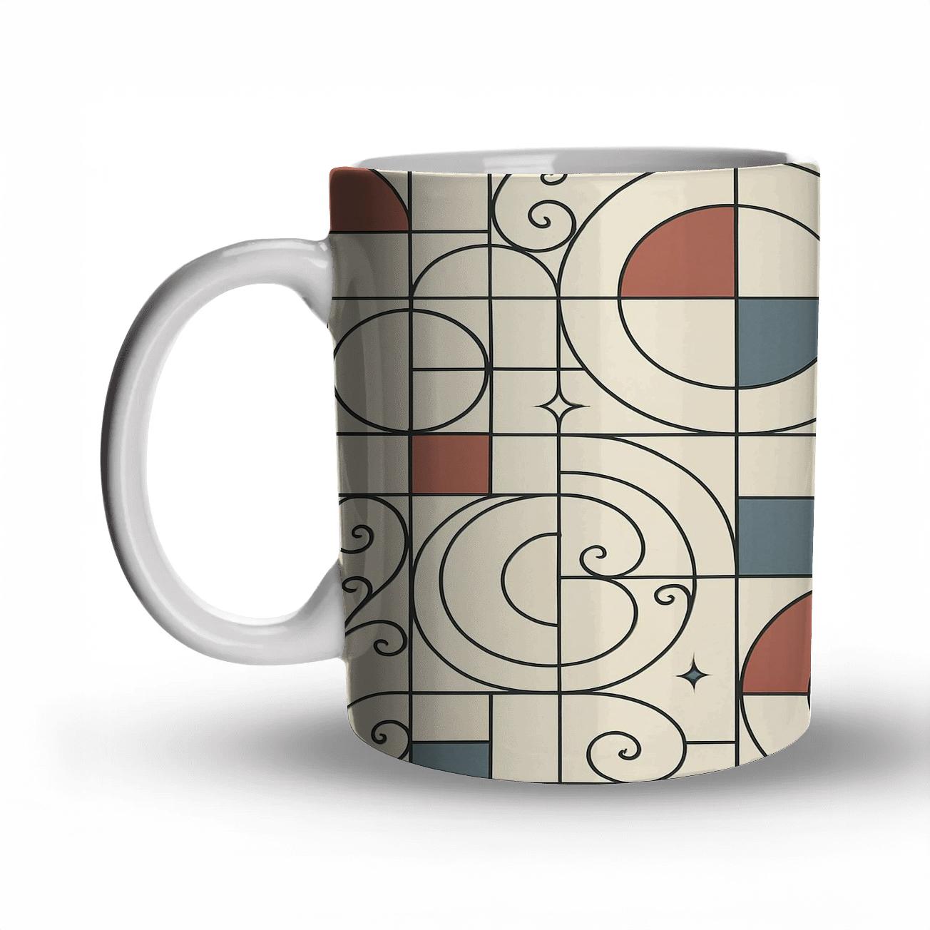 Bauhaus Star Map Geometrics With Deco Filigree custom printed mugs