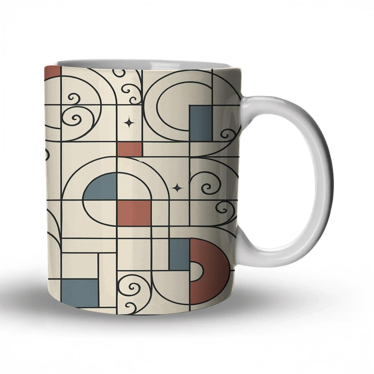 Bauhaus Star Map Geometrics With Deco Filigree custom printed mugs
