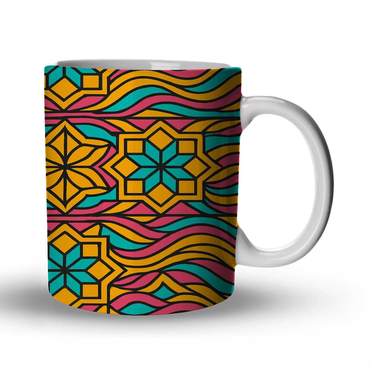 Rinpa Girih Hypercolor Spacetime Lattice travel mugs with handles