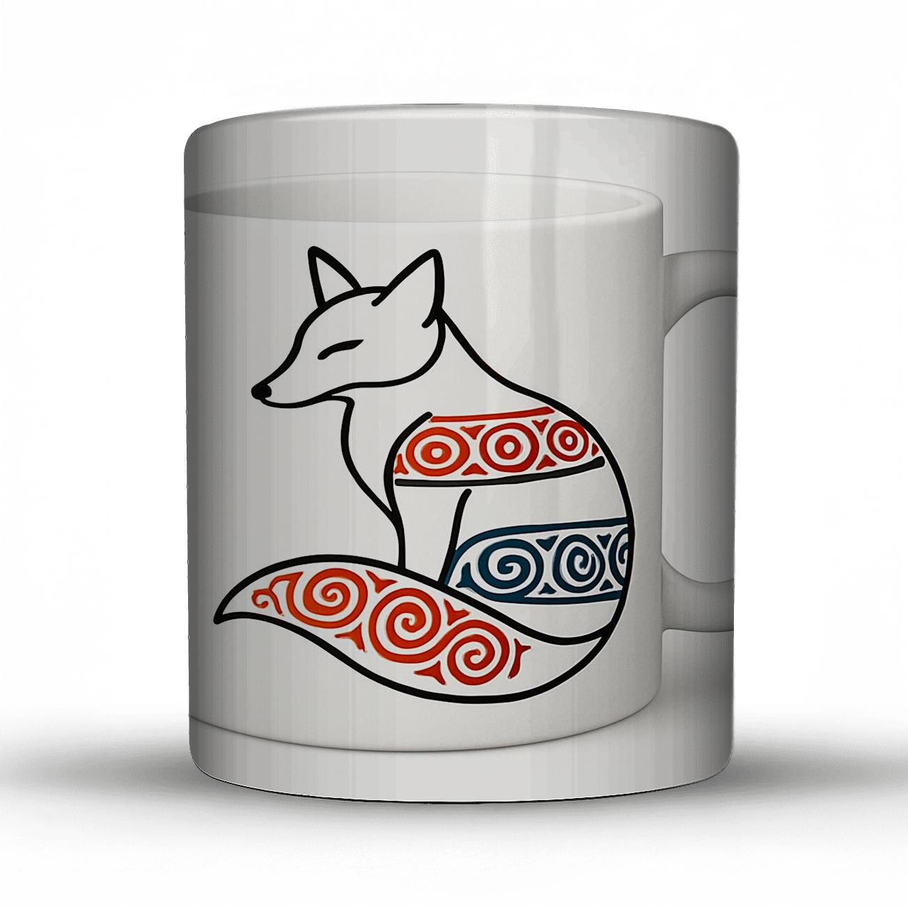 Ainu Spiral Fox Line Art Wrap travel mugs with handles